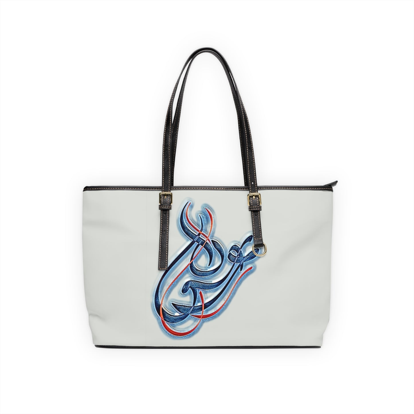 Elegant PU Leather Shoulder Bag with Artistic Calligraphy Design