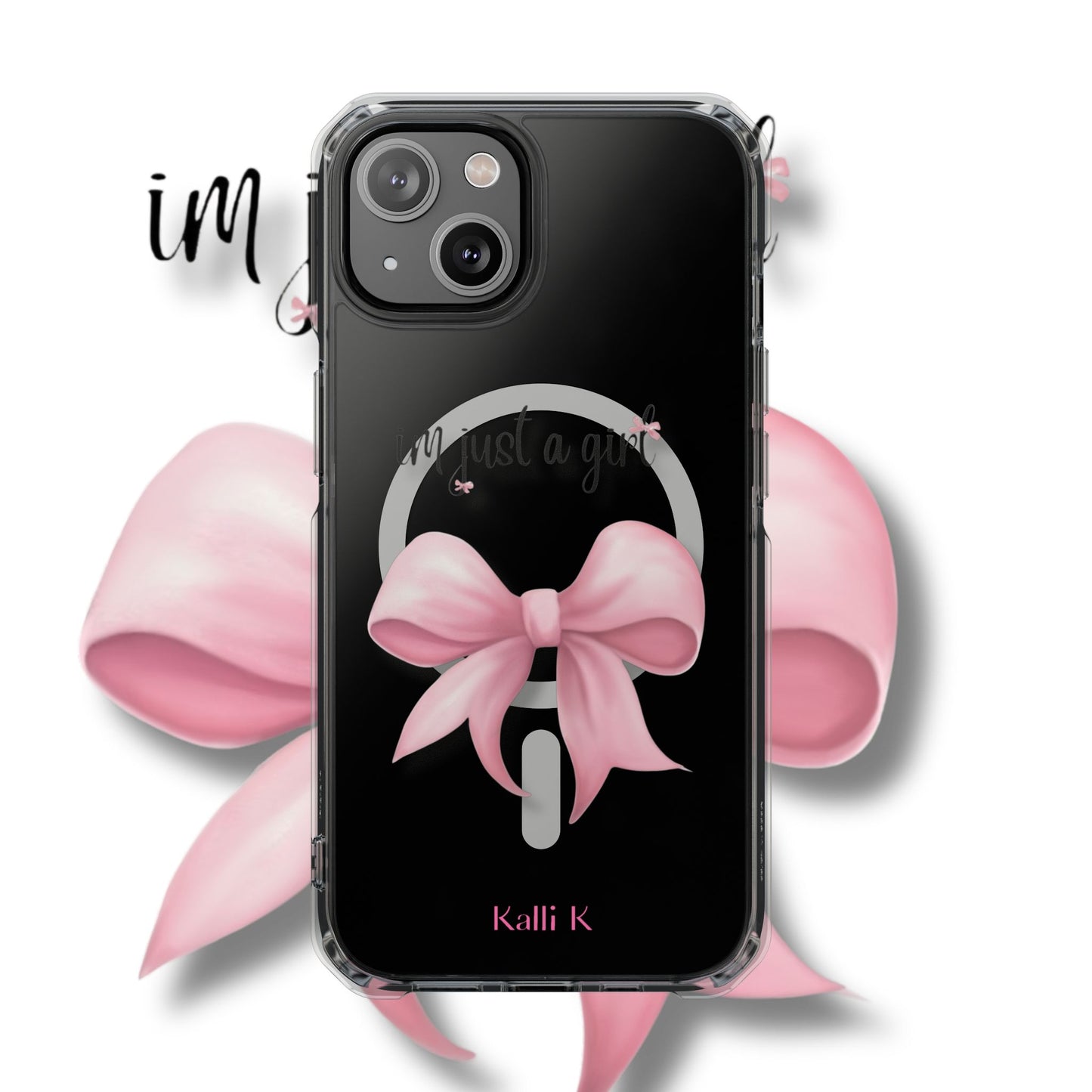I’m just a girl🎀 Magnetic Clear Impact Cases with Pink Bow Design | Stylish Phone Protection, Gifts for Her, Trendy Accessories, Birthday Gifts, Cute Tech