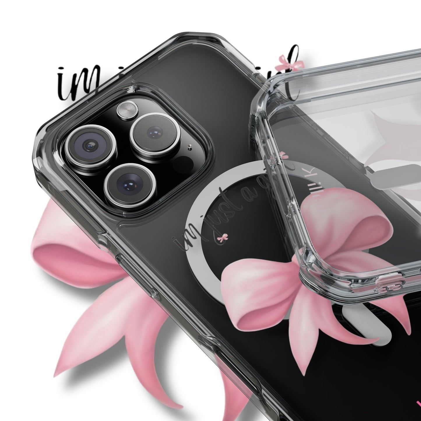I’m just a girl🎀 Magnetic Clear Impact Cases with Pink Bow Design | Stylish Phone Protection, Gifts for Her, Trendy Accessories, Birthday Gifts, Cute Tech