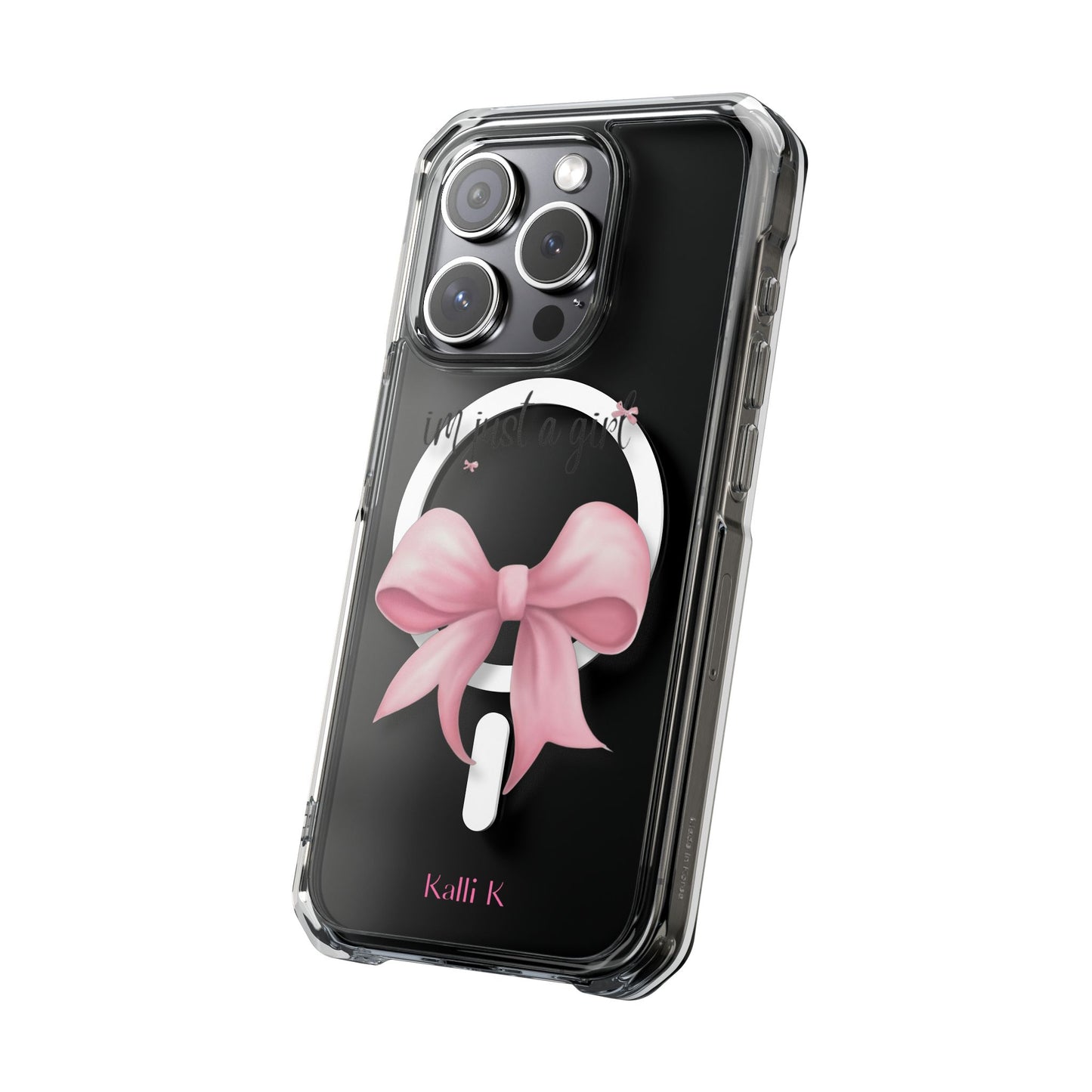 I’m just a girl🎀 Magnetic Clear Impact Cases with Pink Bow Design | Stylish Phone Protection, Gifts for Her, Trendy Accessories, Birthday Gifts, Cute Tech