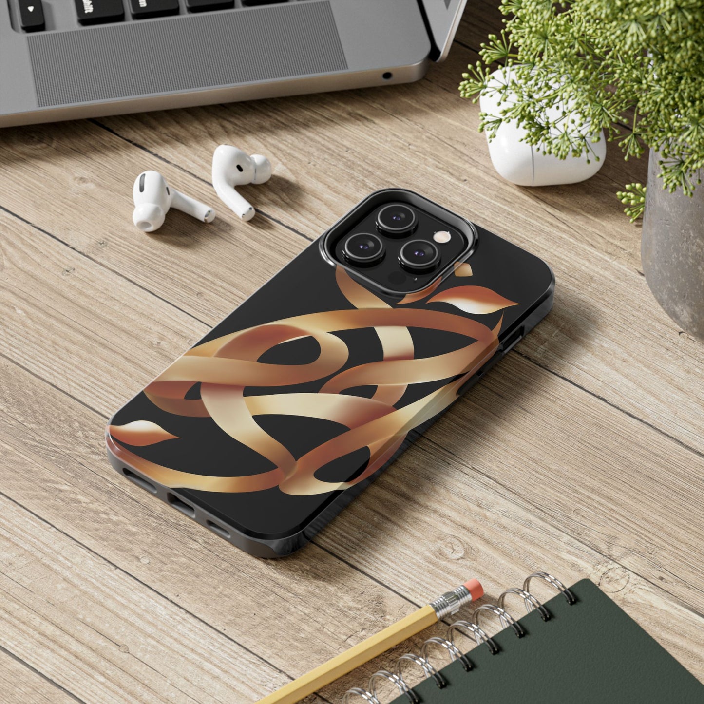 Gold Ribbon Phone Case Persian Calligraphy Modern Handwriting