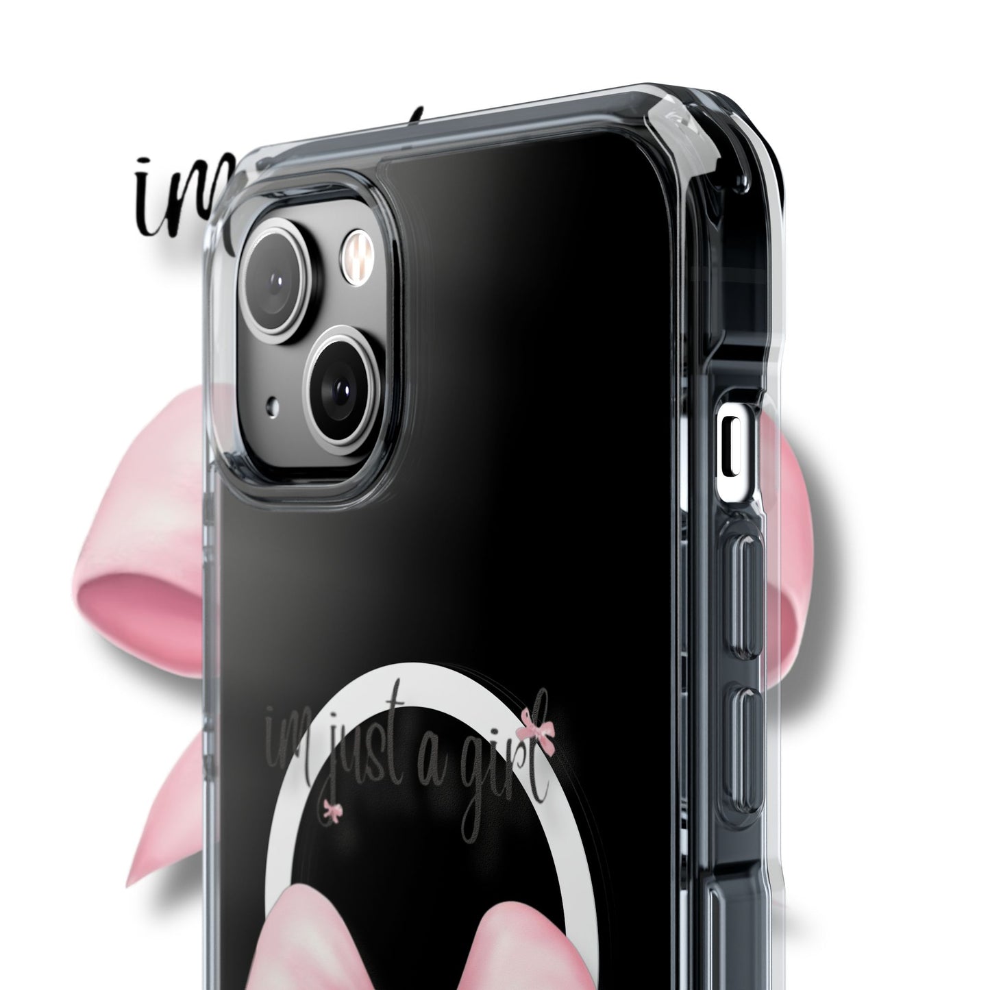 I’m just a girl🎀 Magnetic Clear Impact Cases with Pink Bow Design | Stylish Phone Protection, Gifts for Her, Trendy Accessories, Birthday Gifts, Cute Tech
