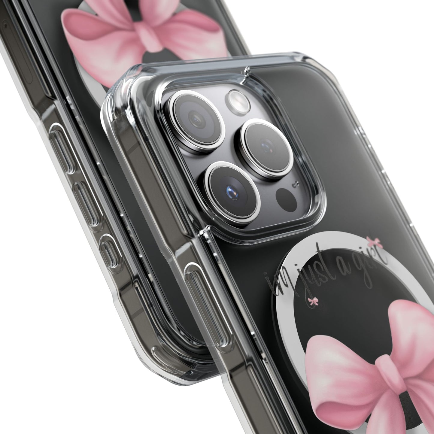 I’m just a girl🎀 Magnetic Clear Impact Cases with Pink Bow Design | Stylish Phone Protection, Gifts for Her, Trendy Accessories, Birthday Gifts, Cute Tech