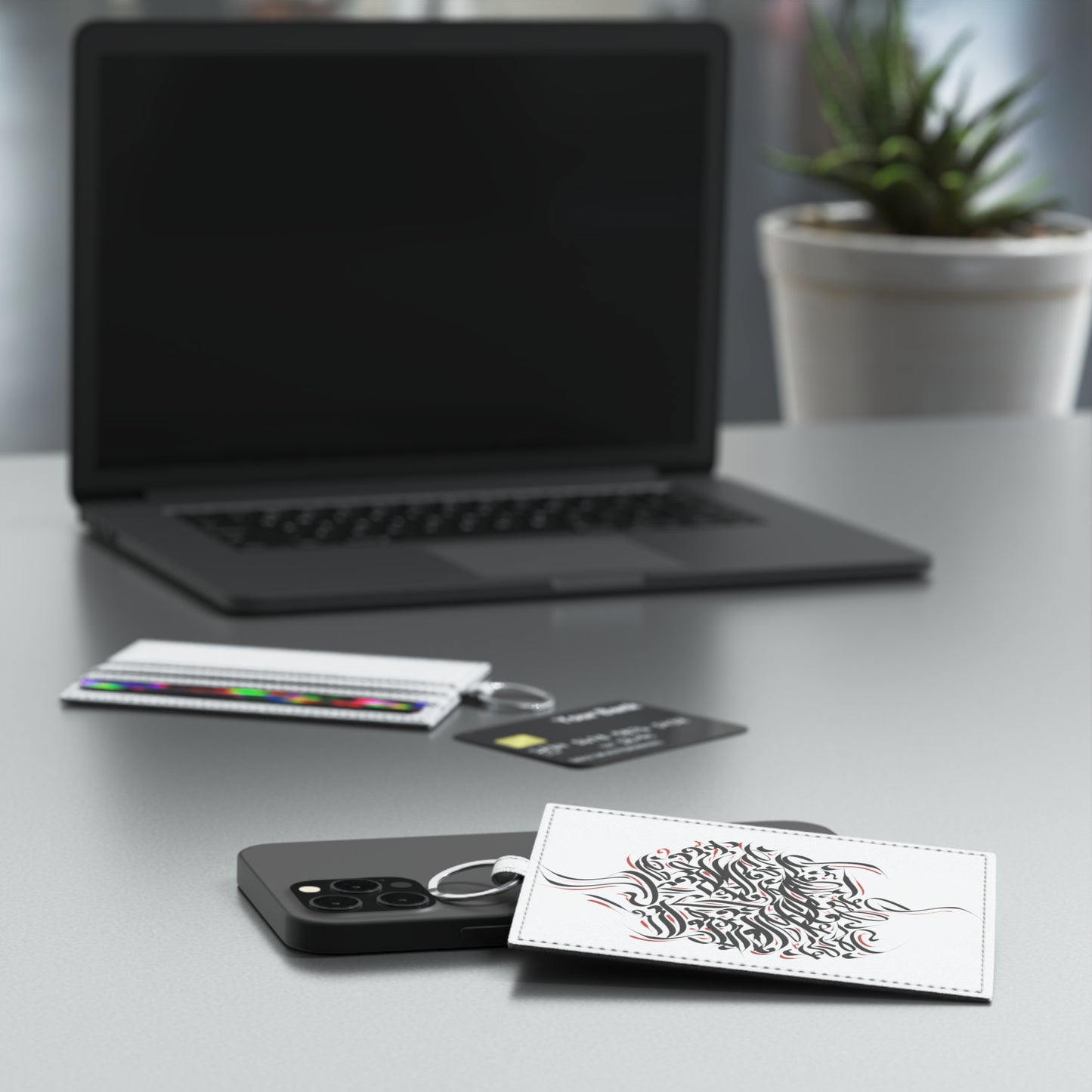 Modern Calligraphy Saffiano Leather Card Holder