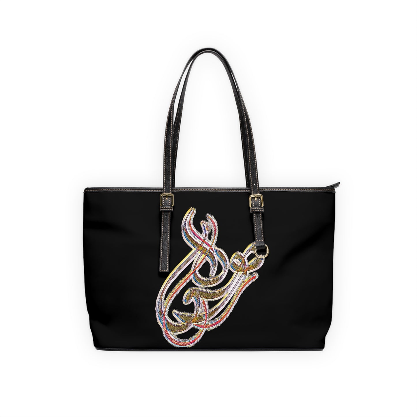 Elegant PU Leather Shoulder Bag with Artistic Calligraphy Design 1