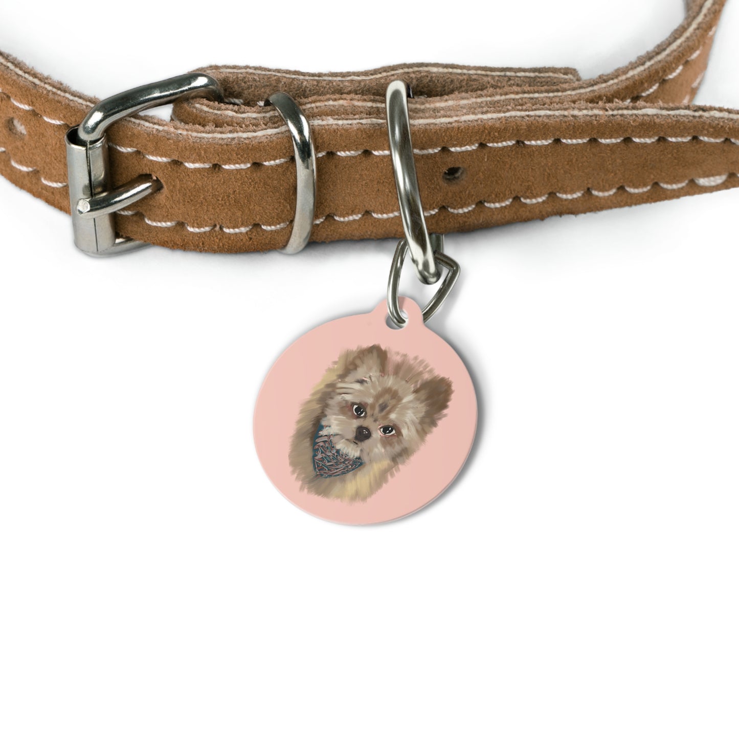 Personalized Pet Tag with Cute Dog Illustration – Custom Name Dog ID Tag in Pink