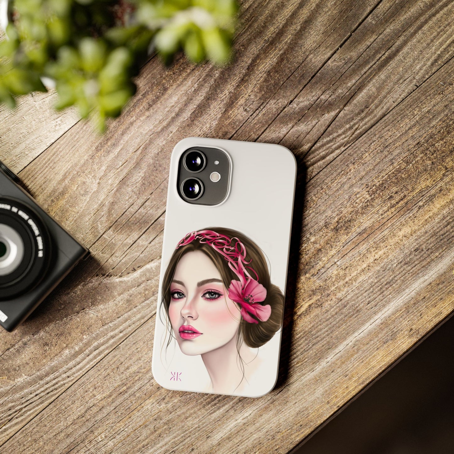 Phone Case - Beautiful Girl Headband Calligraphy Pink