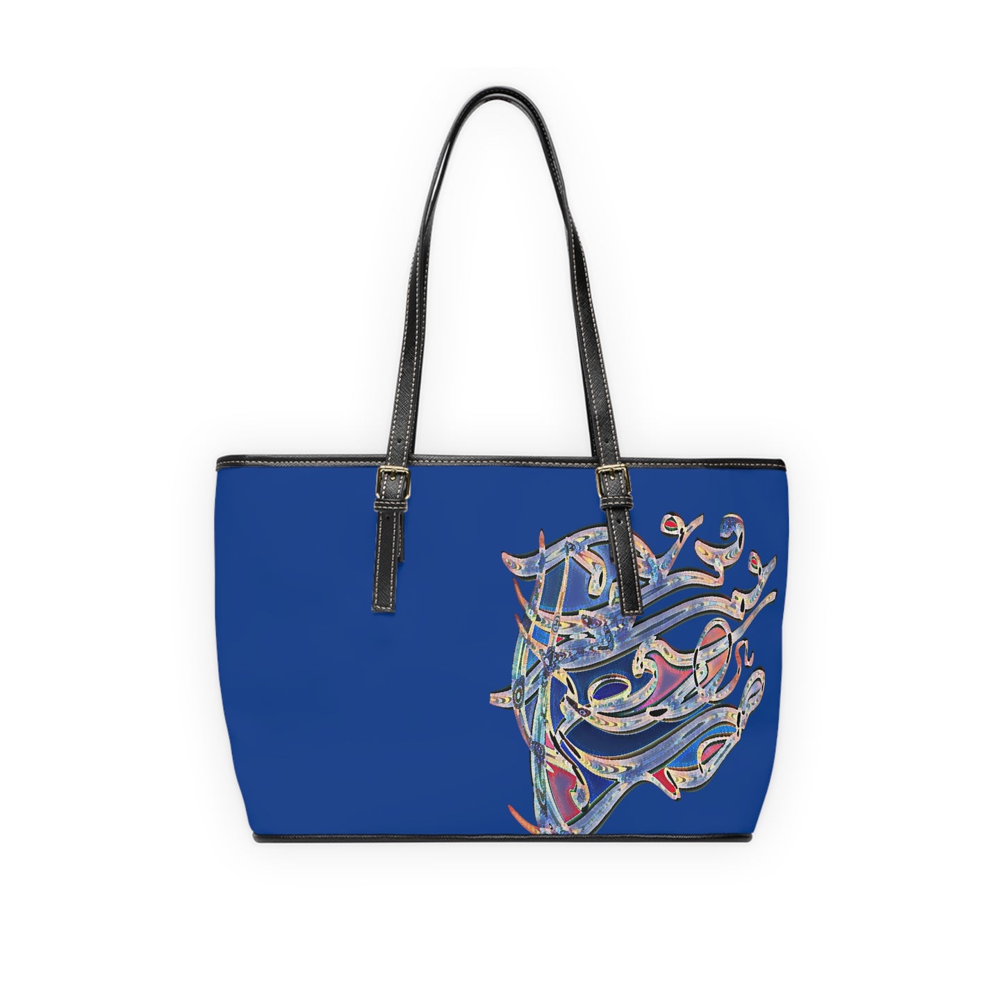 ' Elegant PU Leather Shoulder Bag with Artistic Calligraphy Design