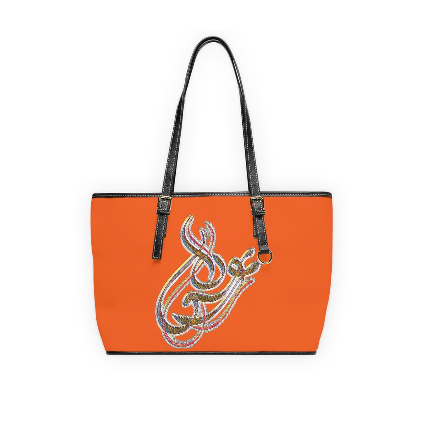 Elegant PU Leather Shoulder Bag with Artistic Calligraphy Design 1