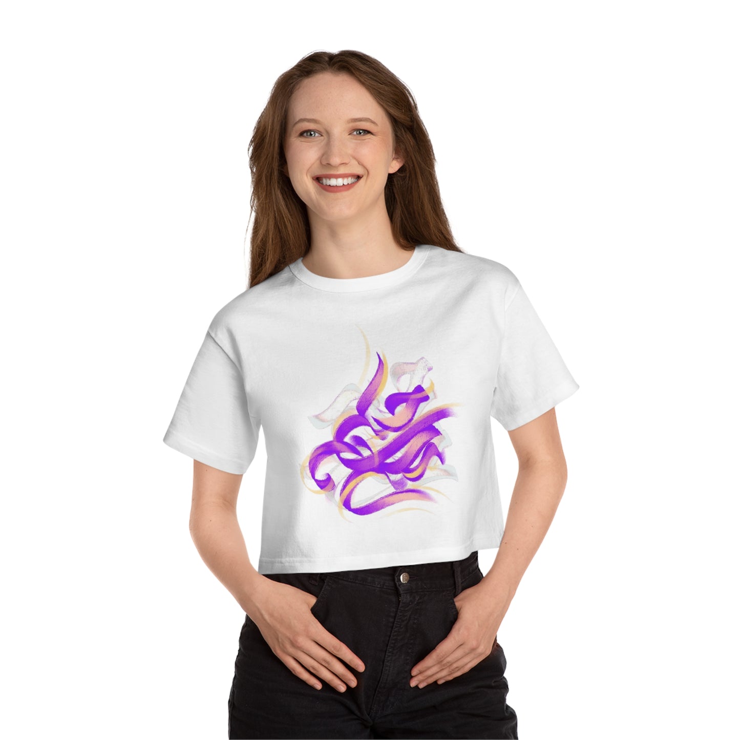 Kalli K X Champion Women's Cropped T-Shirt with Persian Calligraphy Art