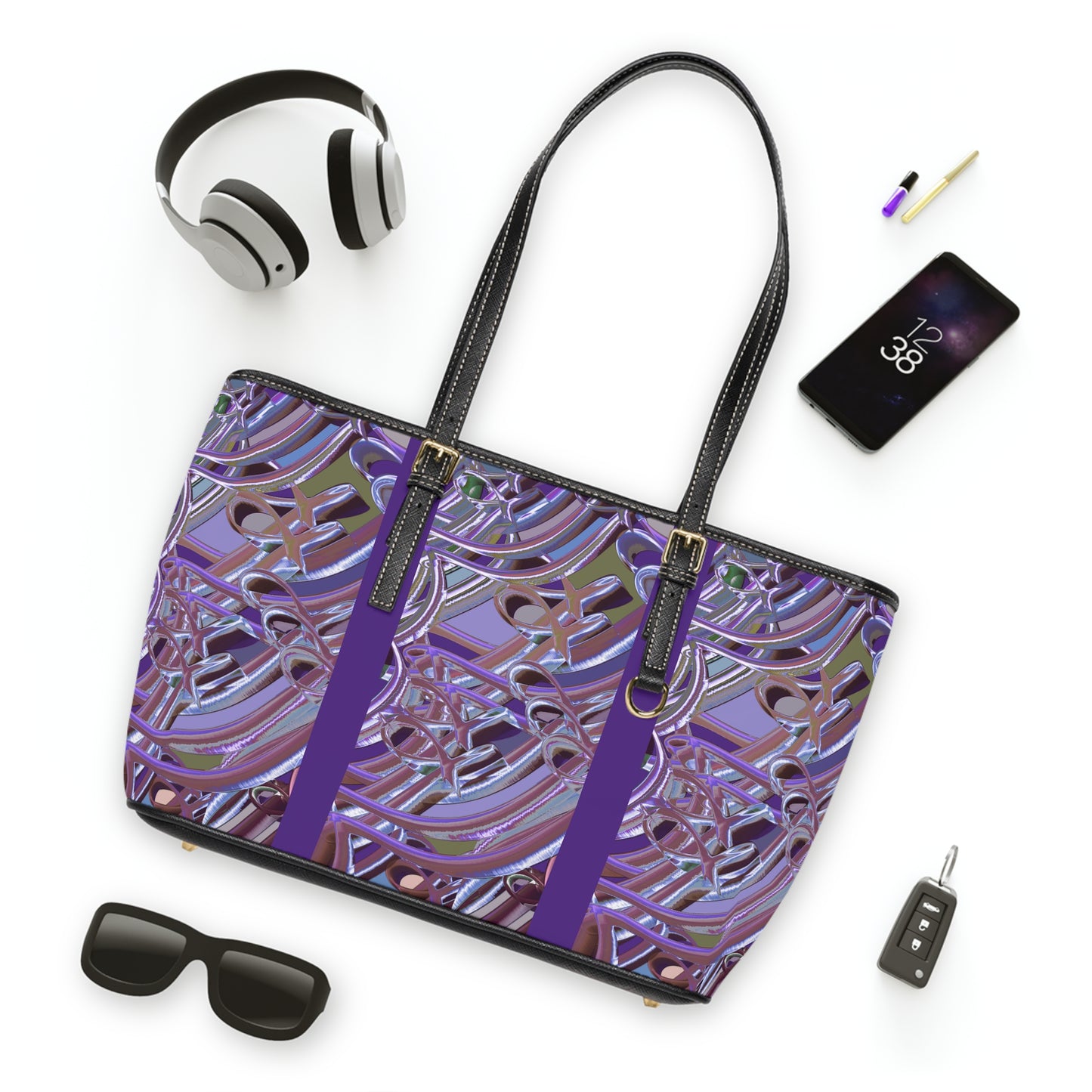 Elegant PU Leather Shoulder Bag with Artistic Calligraphy Design