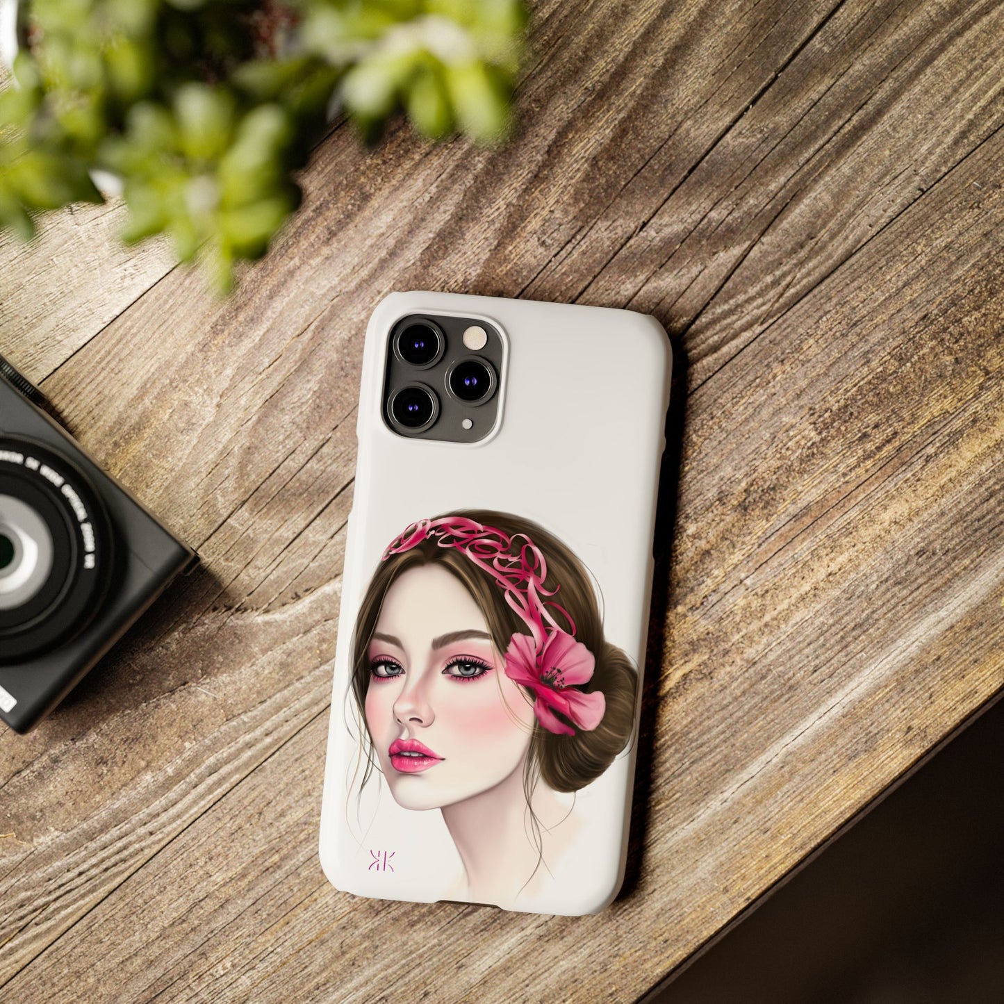 Phone Case - Beautiful Girl Headband Calligraphy Pink