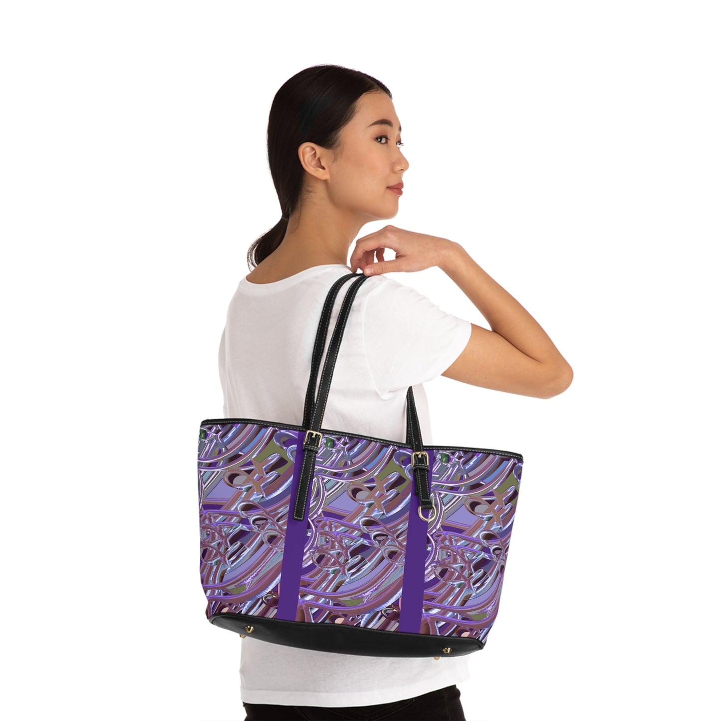 Elegant PU Leather Shoulder Bag with Artistic Calligraphy Design