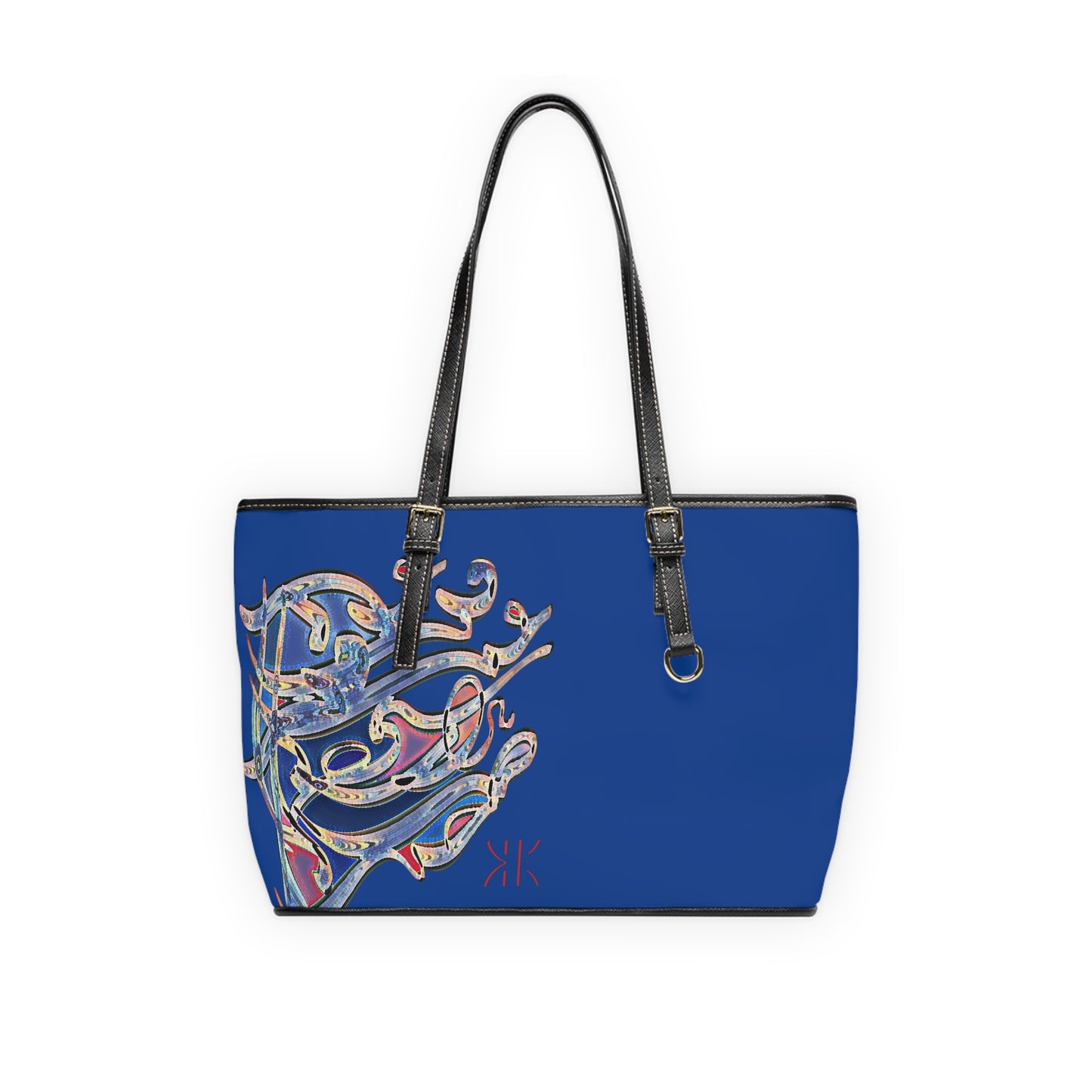 ' Elegant PU Leather Shoulder Bag with Artistic Calligraphy Design
