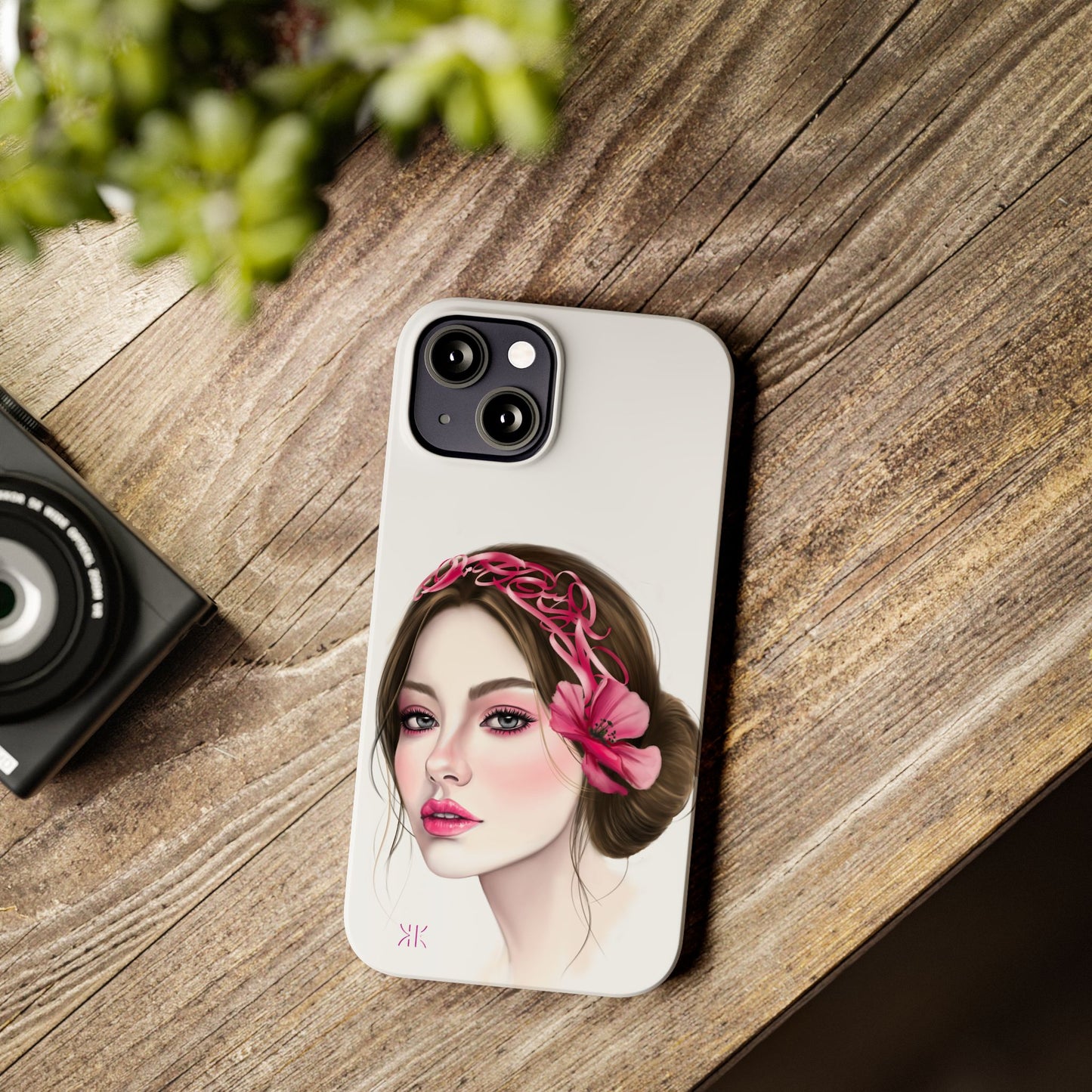Phone Case - Beautiful Girl Headband Calligraphy Pink