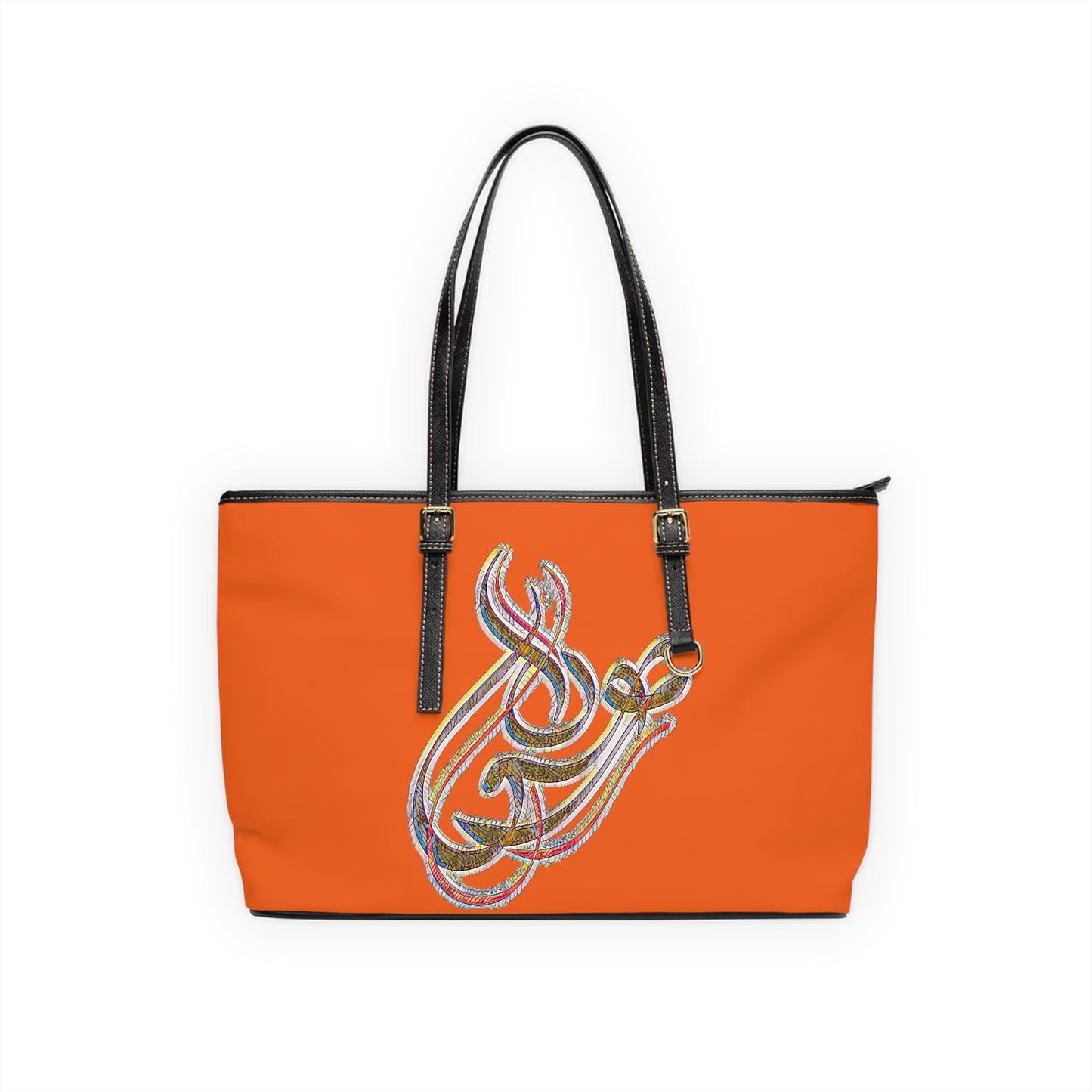 Elegant PU Leather Shoulder Bag with Artistic Calligraphy Design 1