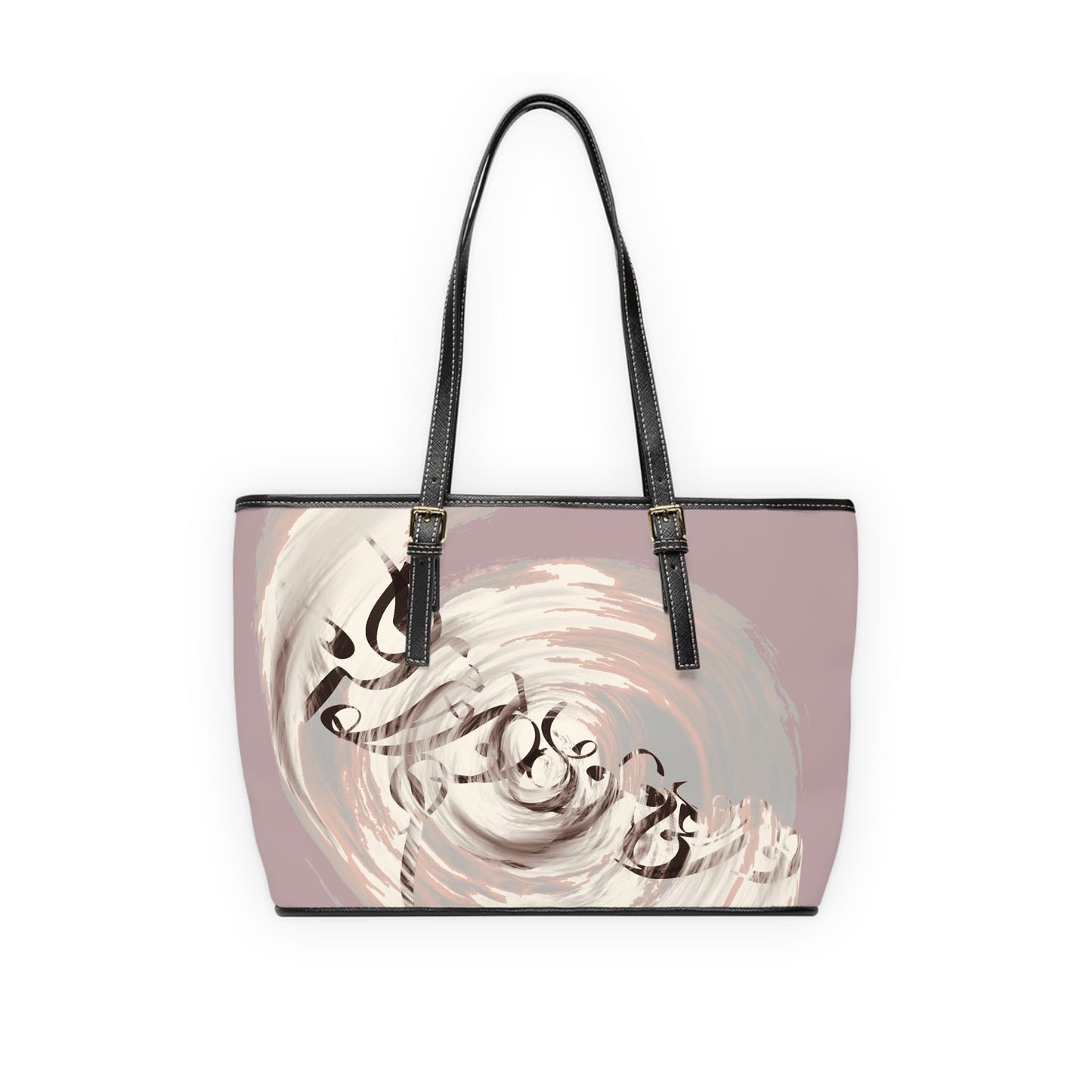 Elegant PU Leather Shoulder Bag with Artistic Calligraphy Design
