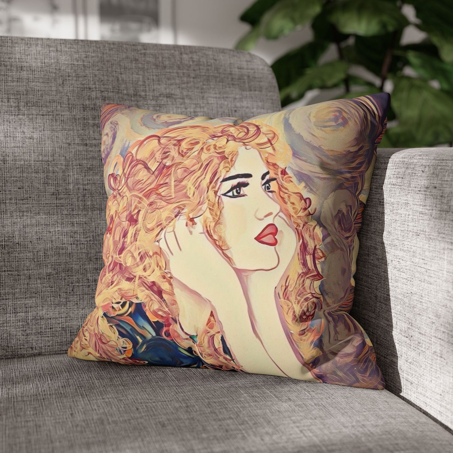Square Pillowcase - Modern Art Portrait Watercolour Design