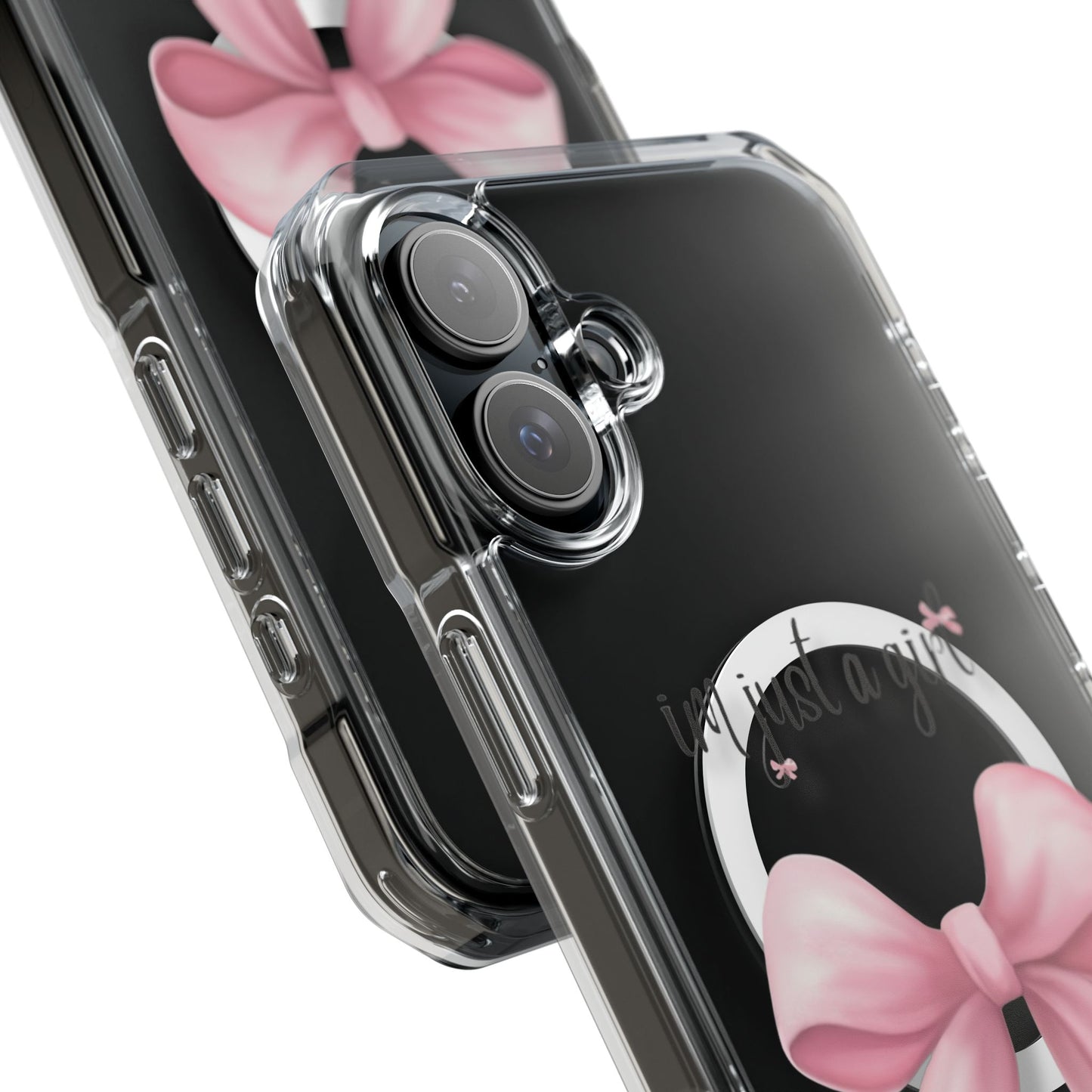 I’m just a girl🎀 Magnetic Clear Impact Cases with Pink Bow Design | Stylish Phone Protection, Gifts for Her, Trendy Accessories, Birthday Gifts, Cute Tech