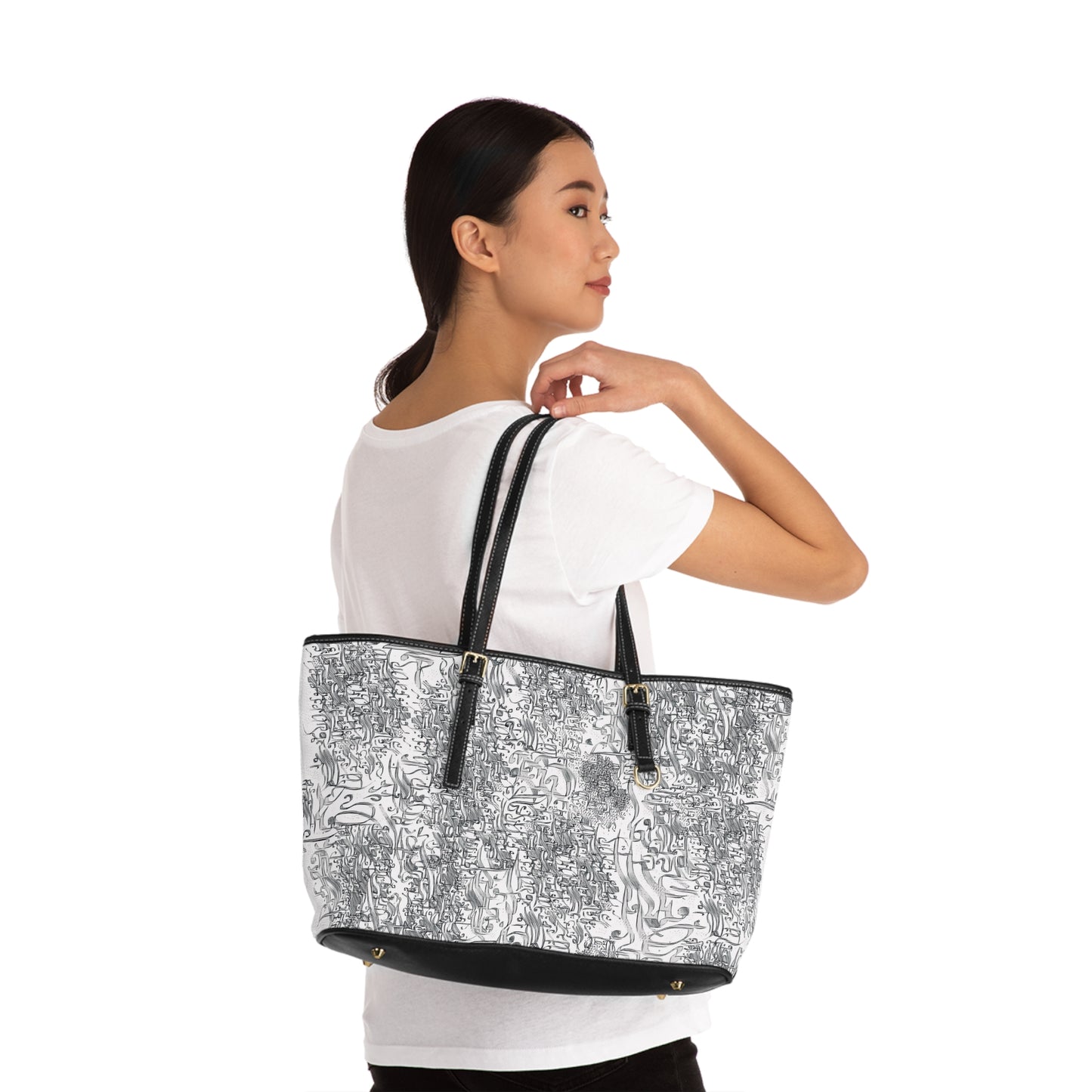 Elegant PU Leather Purse with Artistic Calligraphy Design