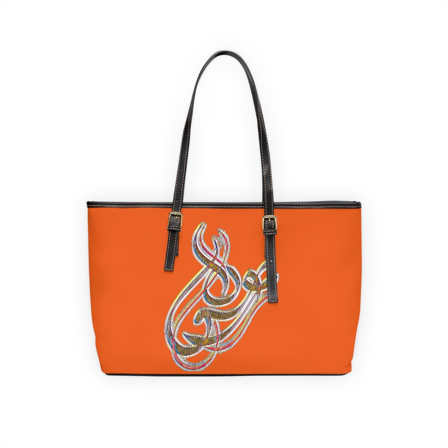 Elegant PU Leather Shoulder Bag with Artistic Calligraphy Design 1