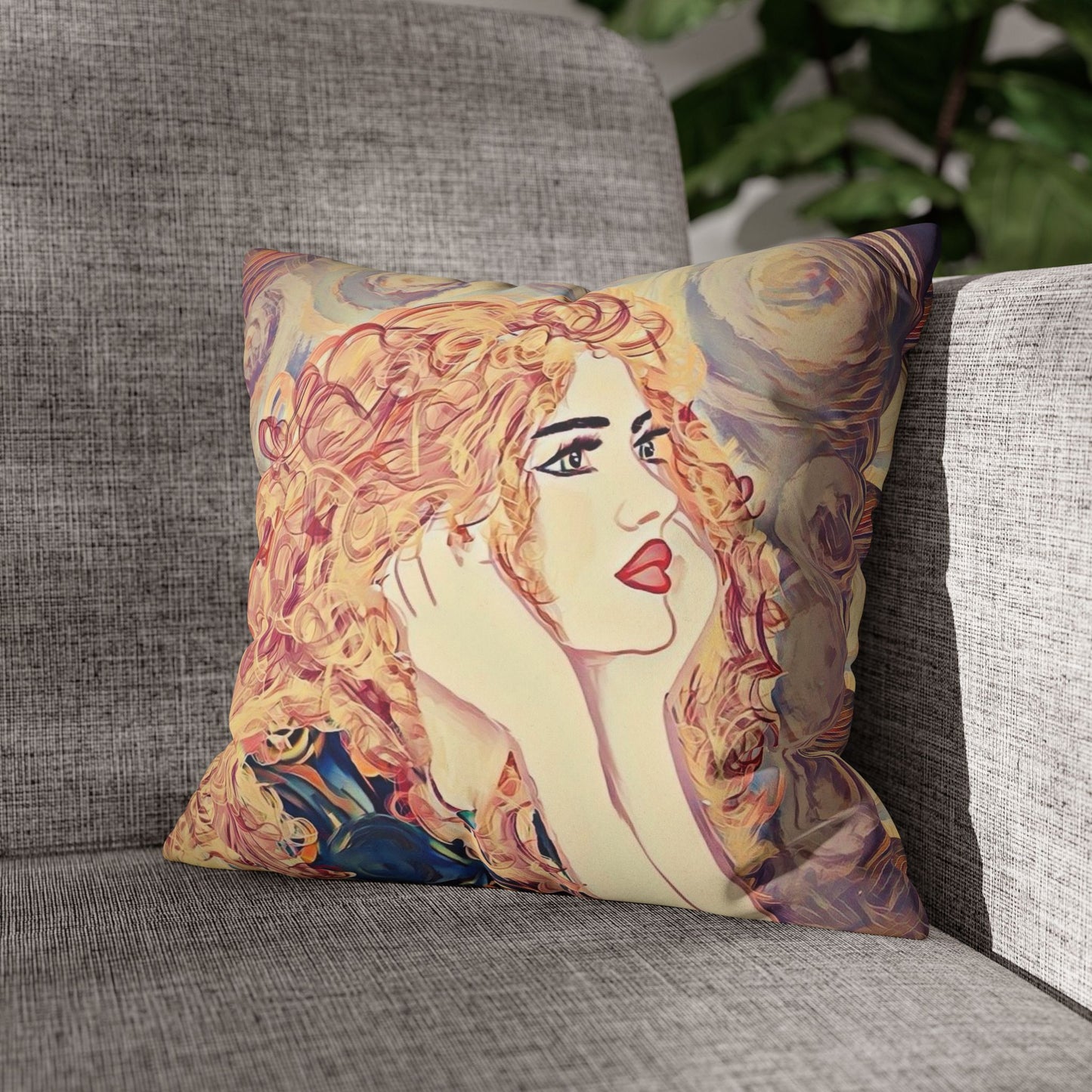 Square Pillowcase - Modern Art Portrait Watercolour Design