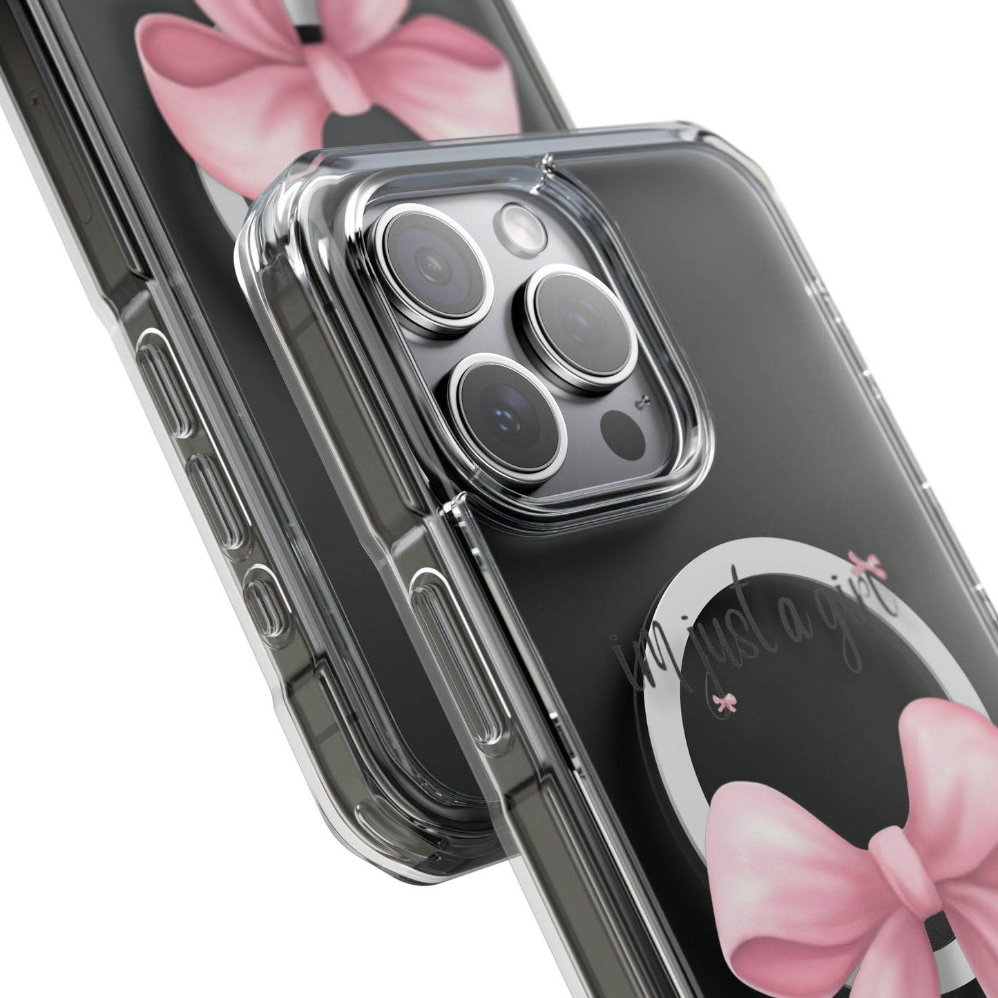 I’m just a girl🎀 Magnetic Clear Impact Cases with Pink Bow Design | Stylish Phone Protection, Gifts for Her, Trendy Accessories, Birthday Gifts, Cute Tech