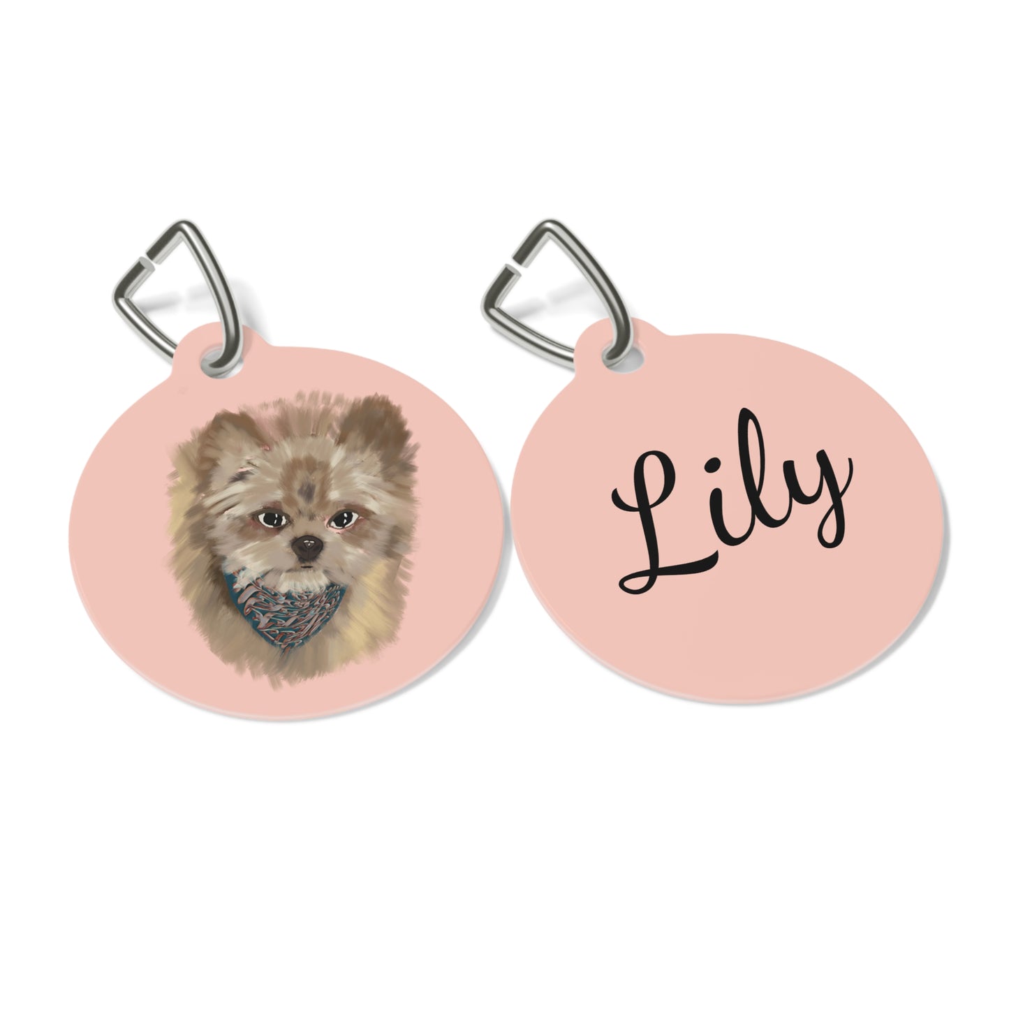 Personalized Pet Tag with Cute Dog Illustration – Custom Name Dog ID Tag in Pink
