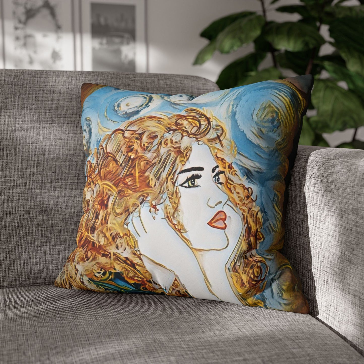 Square Pillowcase - Modern Art Portrait Watercolour Design