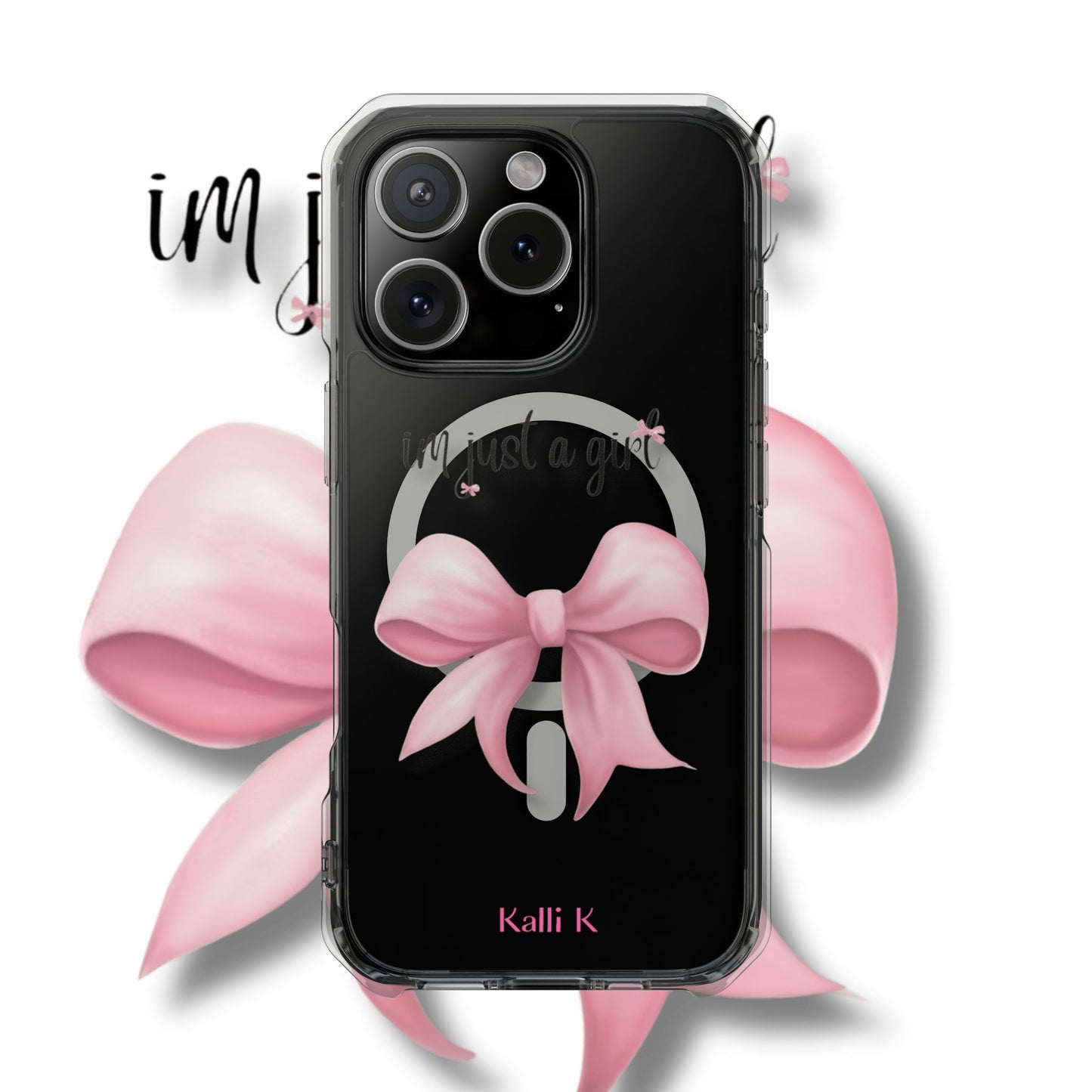I’m just a girl🎀 Magnetic Clear Impact Cases with Pink Bow Design | Stylish Phone Protection, Gifts for Her, Trendy Accessories, Birthday Gifts, Cute Tech