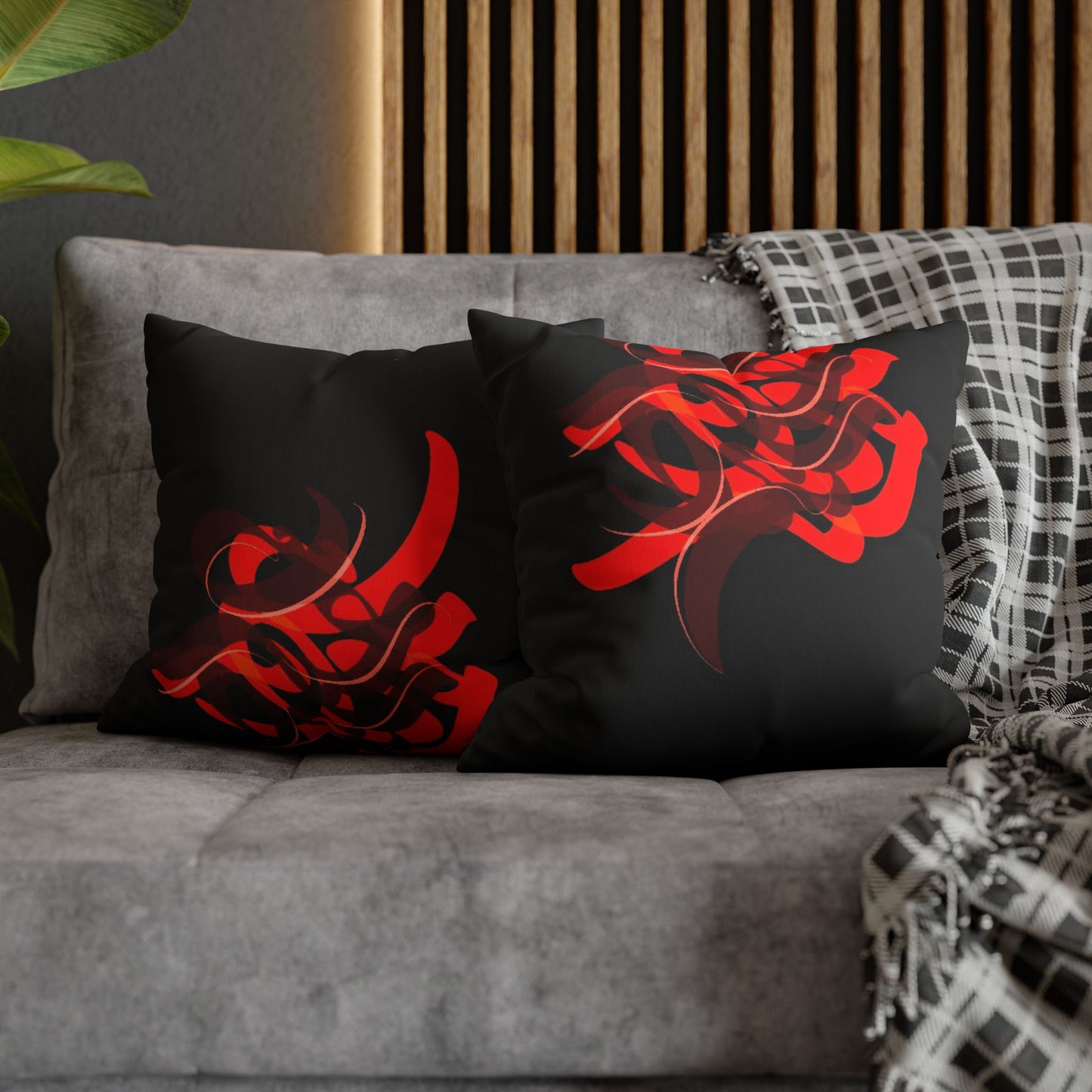 Square Pillowcase - Persian Calligraphy Faux Suede Design