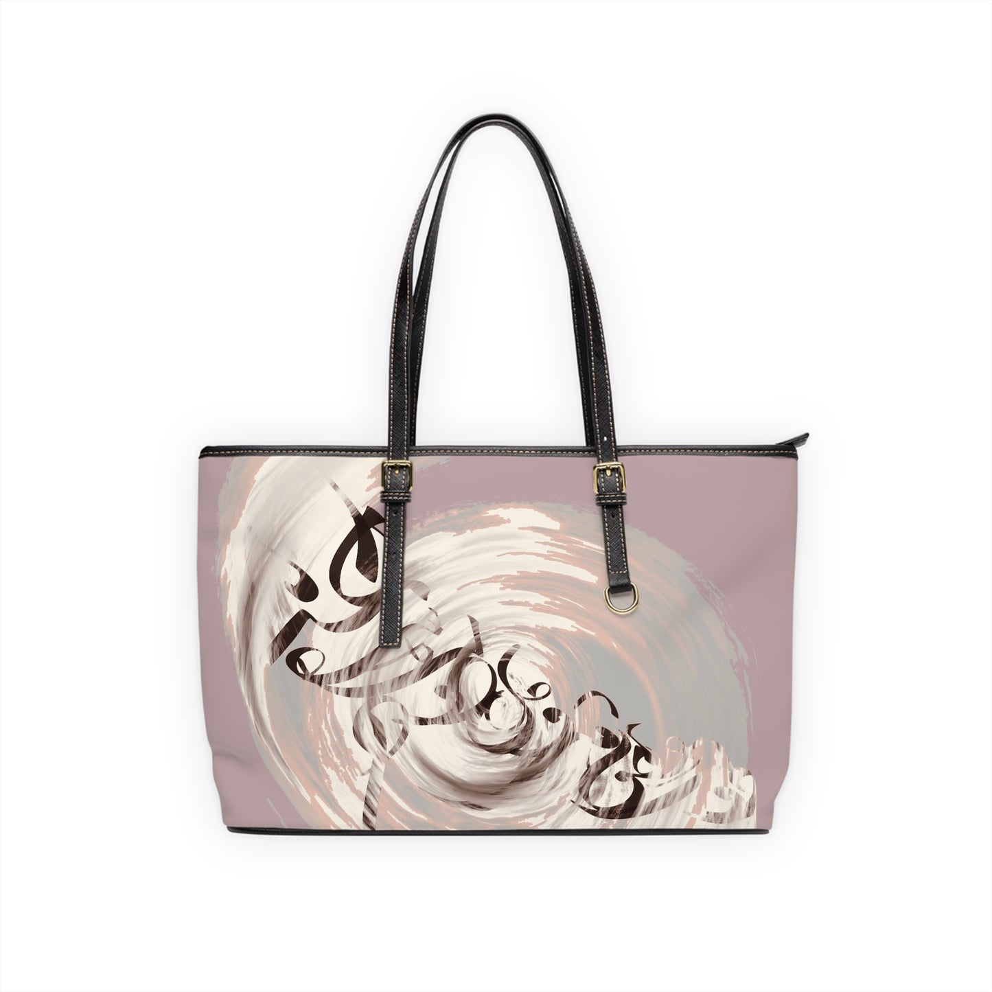Elegant PU Leather Shoulder Bag with Artistic Calligraphy Design