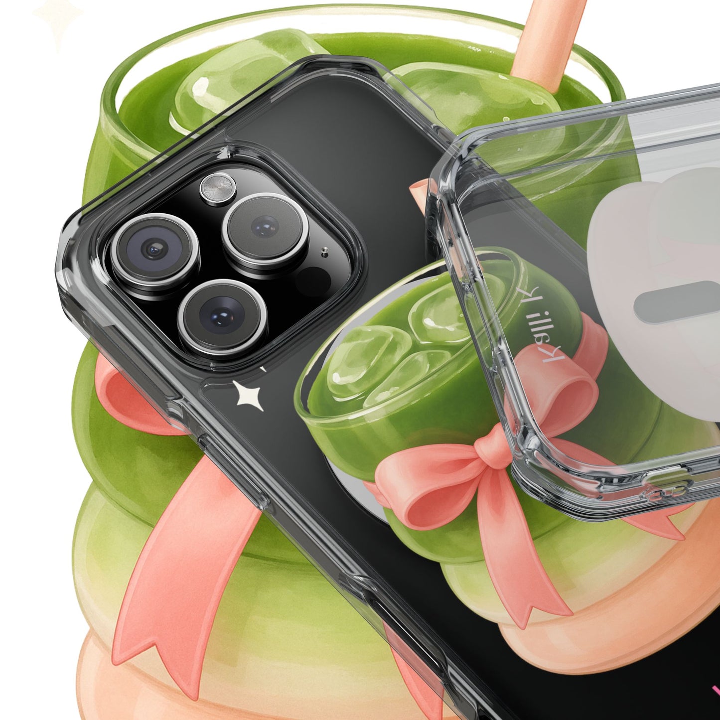 Macha girlie🎀 Magnetic Clear Impact Cases with Pink Bow Design | Stylish Phone Protection, Gifts for Her, Trendy Accessories, Birthday Gifts, Cute Tech