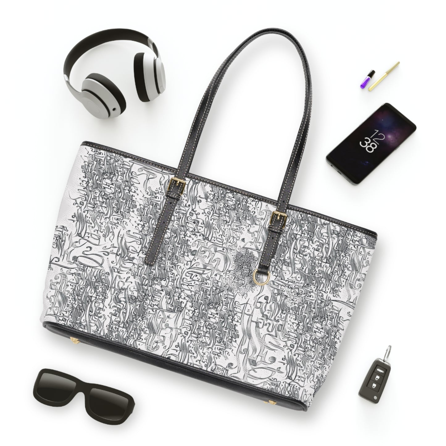 Elegant PU Leather Purse with Artistic Calligraphy Design