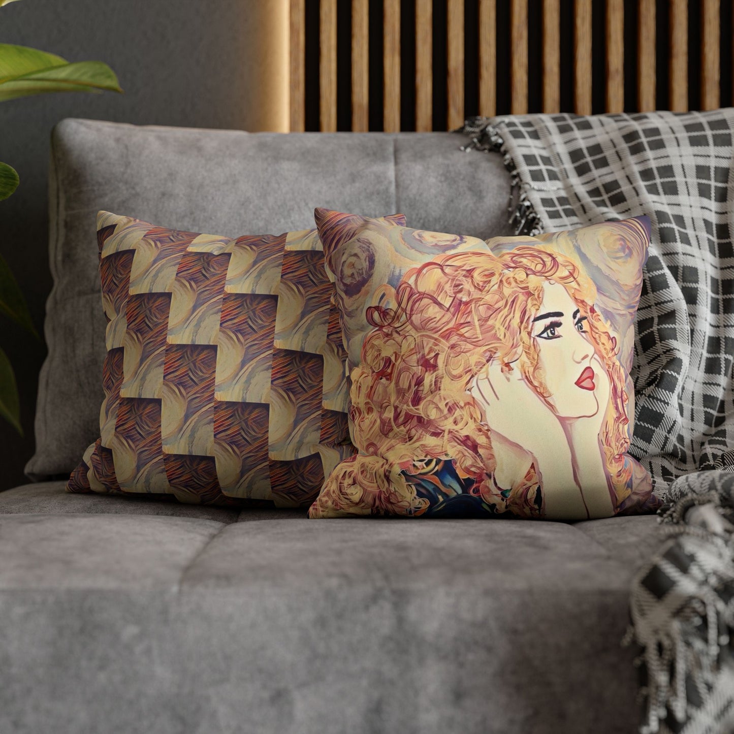 Square Pillowcase - Modern Art Portrait Watercolour Design