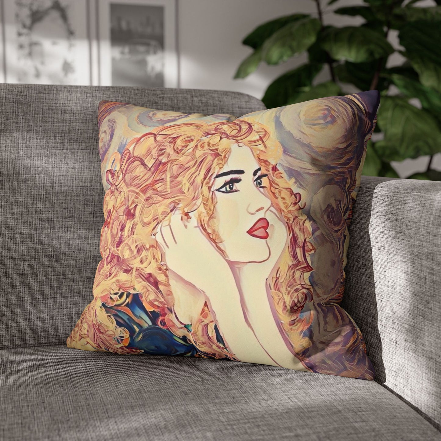 Square Pillowcase - Modern Art Portrait Watercolour Design