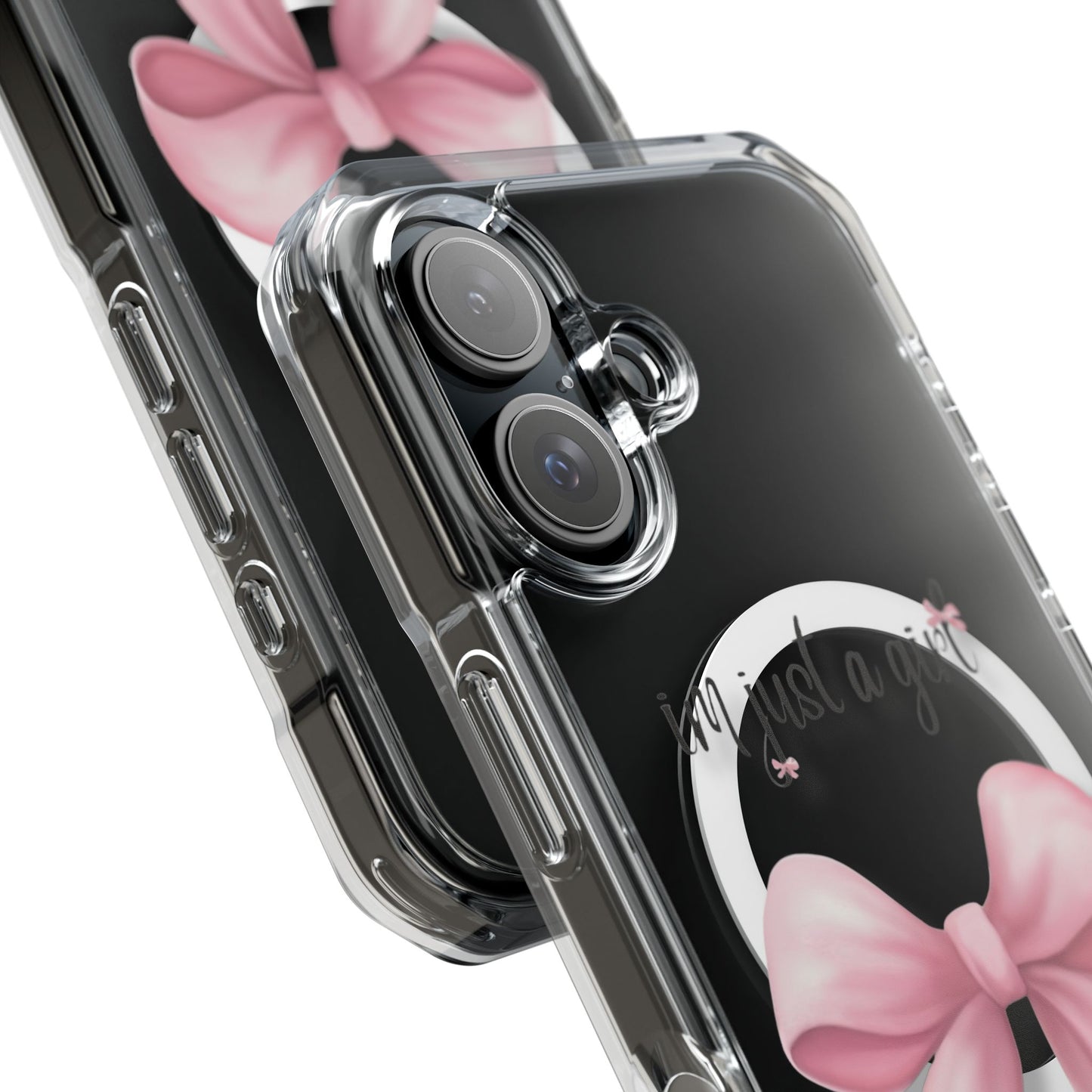 I’m just a girl🎀 Magnetic Clear Impact Cases with Pink Bow Design | Stylish Phone Protection, Gifts for Her, Trendy Accessories, Birthday Gifts, Cute Tech