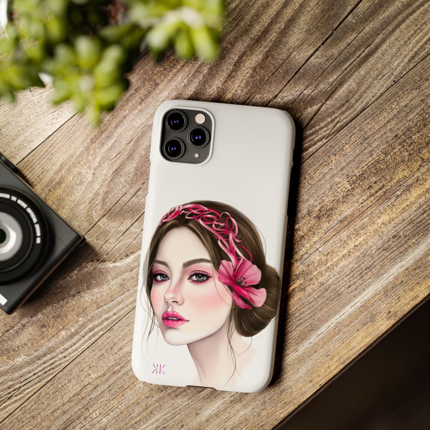 Phone Case - Beautiful Girl Headband Calligraphy Pink