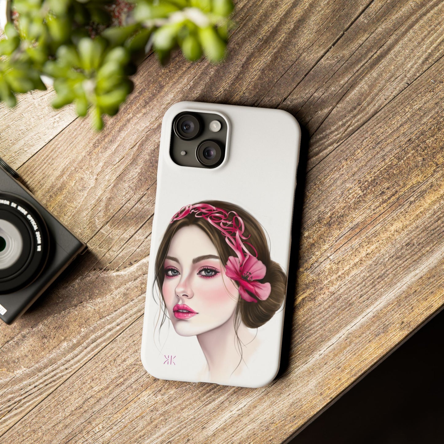 Phone Case - Beautiful Girl Headband Calligraphy Pink