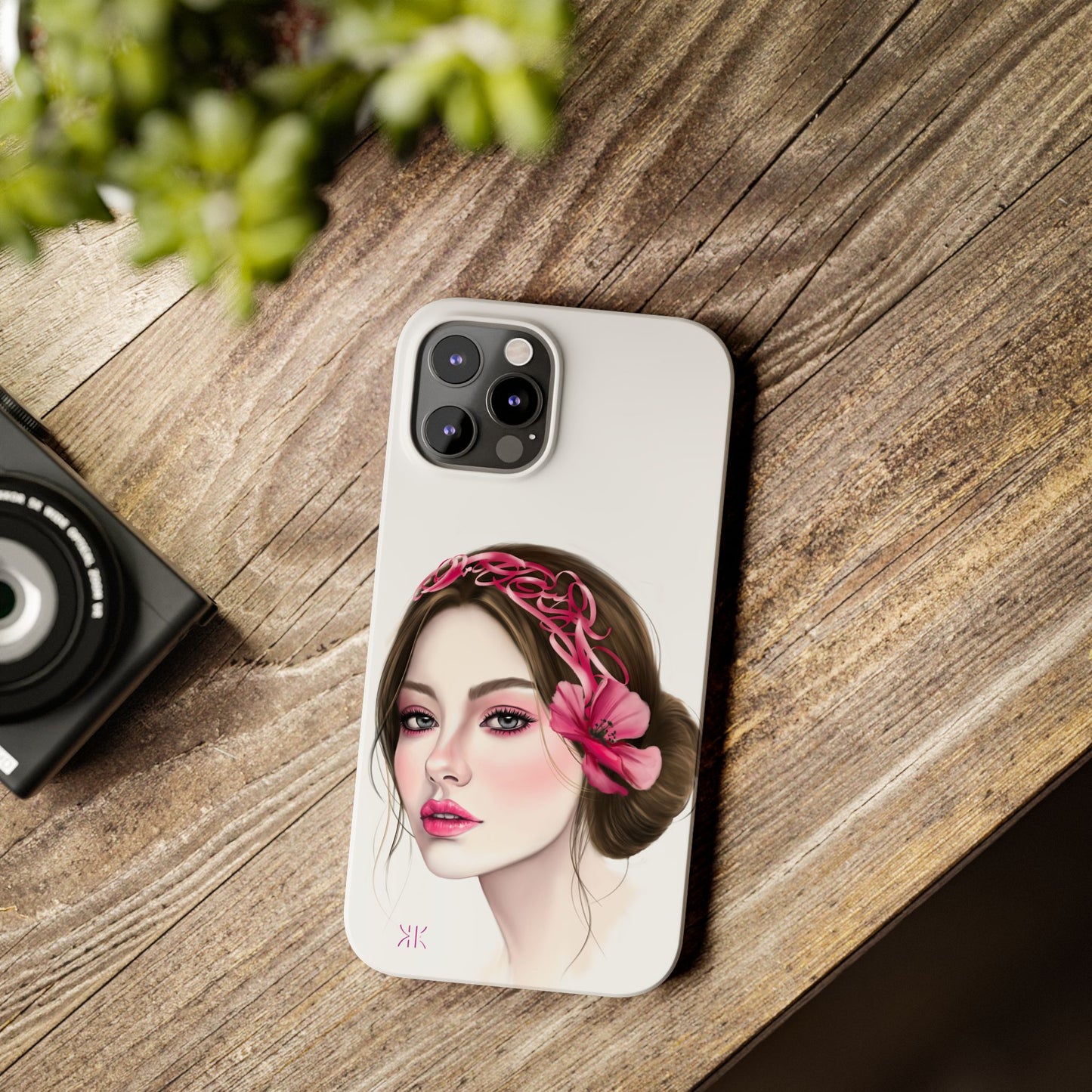 Phone Case - Beautiful Girl Headband Calligraphy Pink