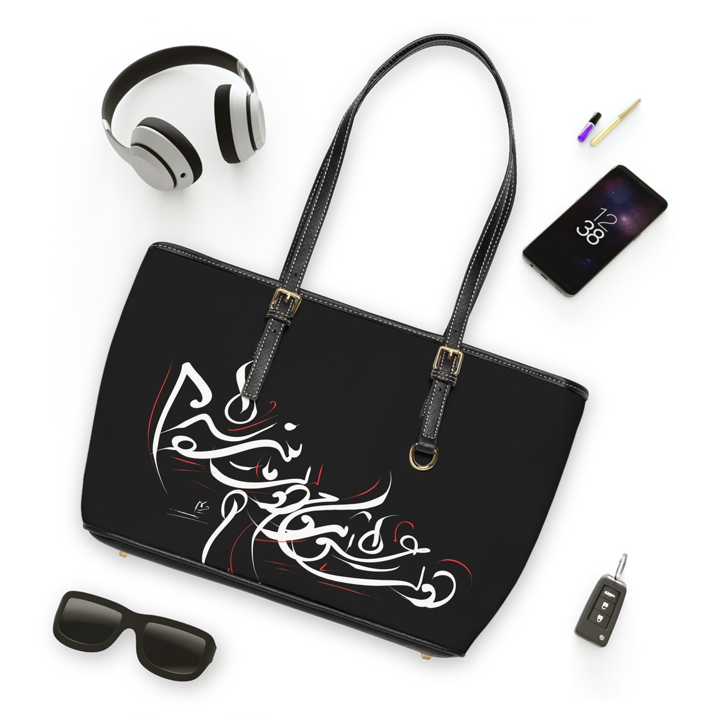 Elegant PU Leather Purse with Artistic Calligraphy Design