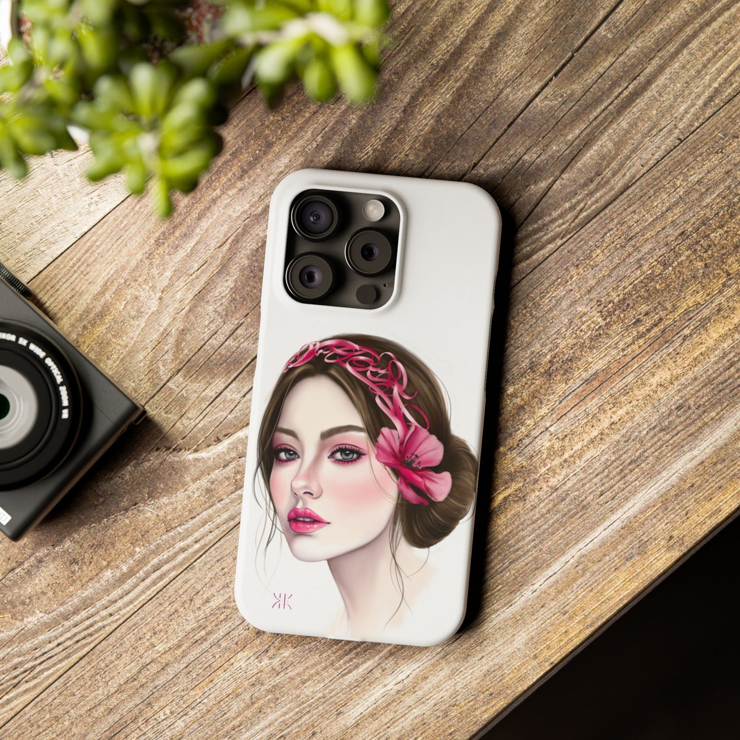 Phone Case - Beautiful Girl Headband Calligraphy Pink