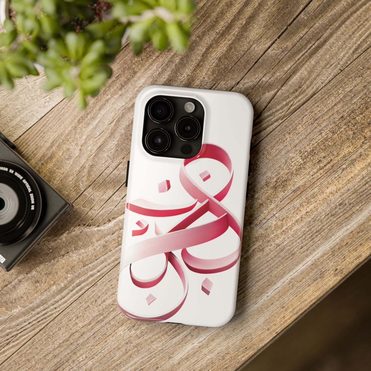 Phone Case - Persian Calligraphy Inspired Pink Ribbon Design, Unique and Elegant Gift