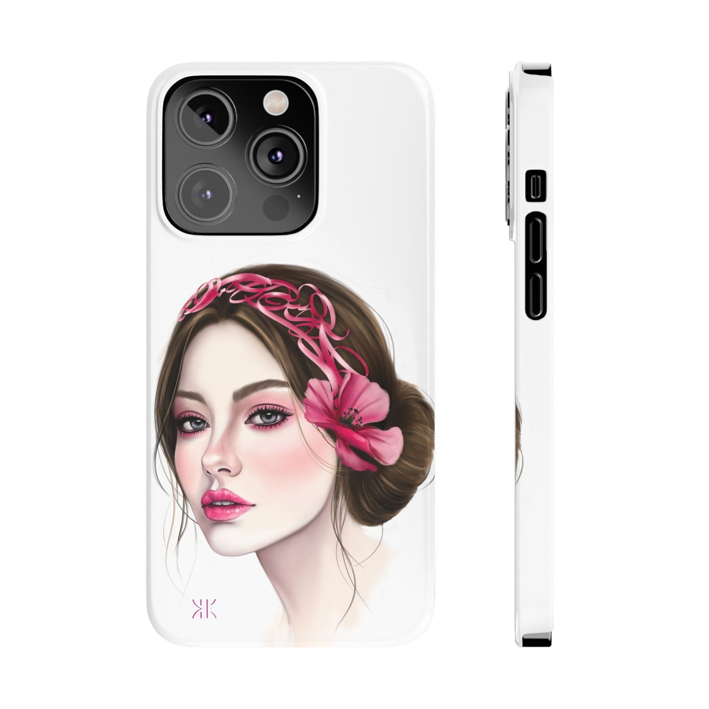 Phone Case - Beautiful Girl Headband Calligraphy Pink