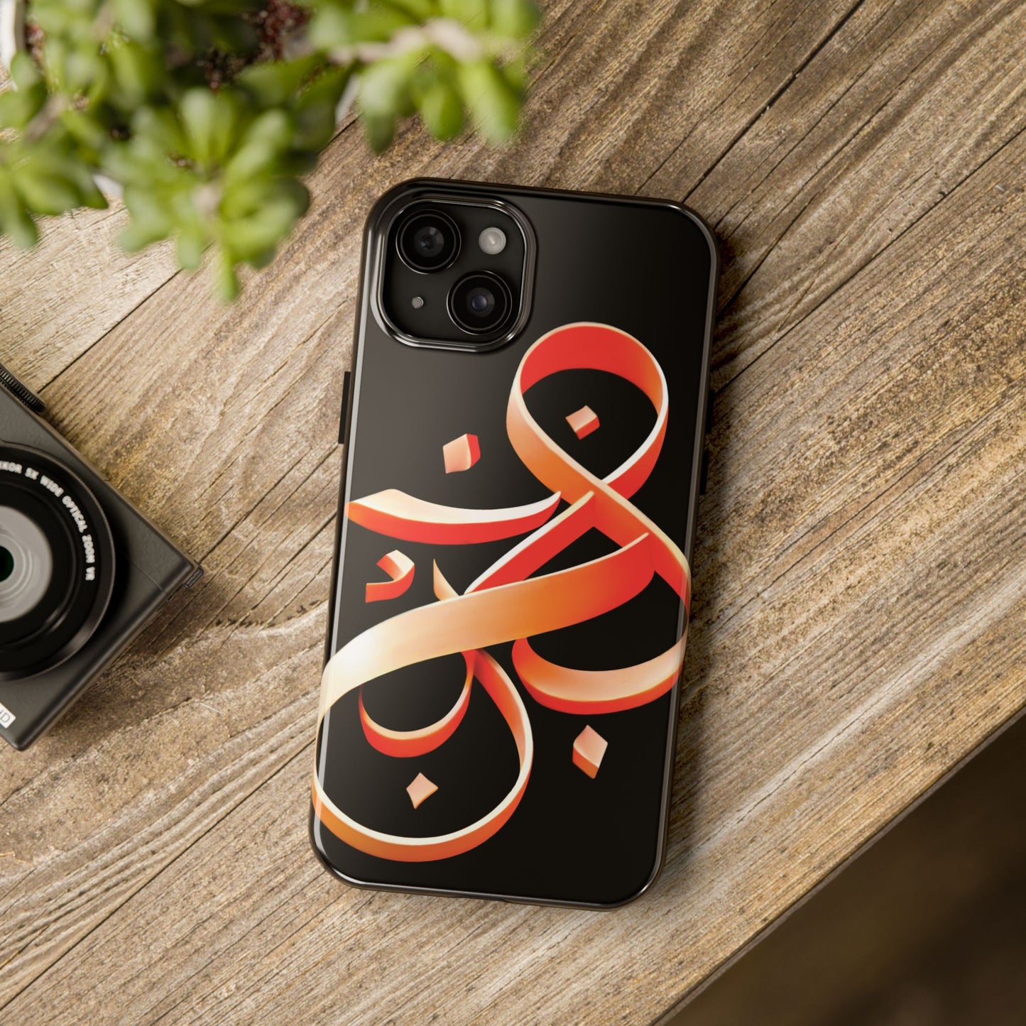 Copy of Phone Case - Persian Calligraphy Inspired Orange Ribbon Design, Unique and Elegant Gift