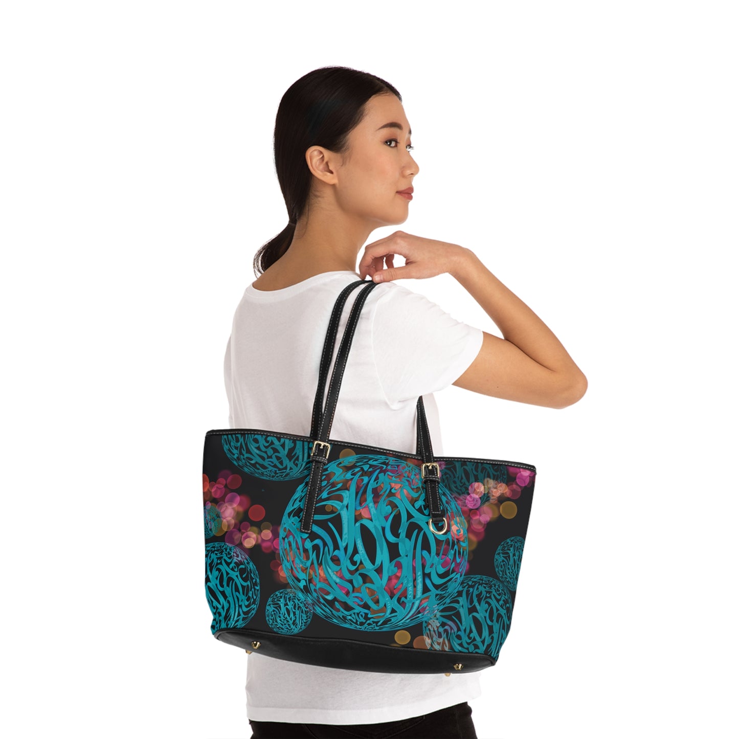 Elegant P U Leather Purse with Artistic Persian Calligraphy Design