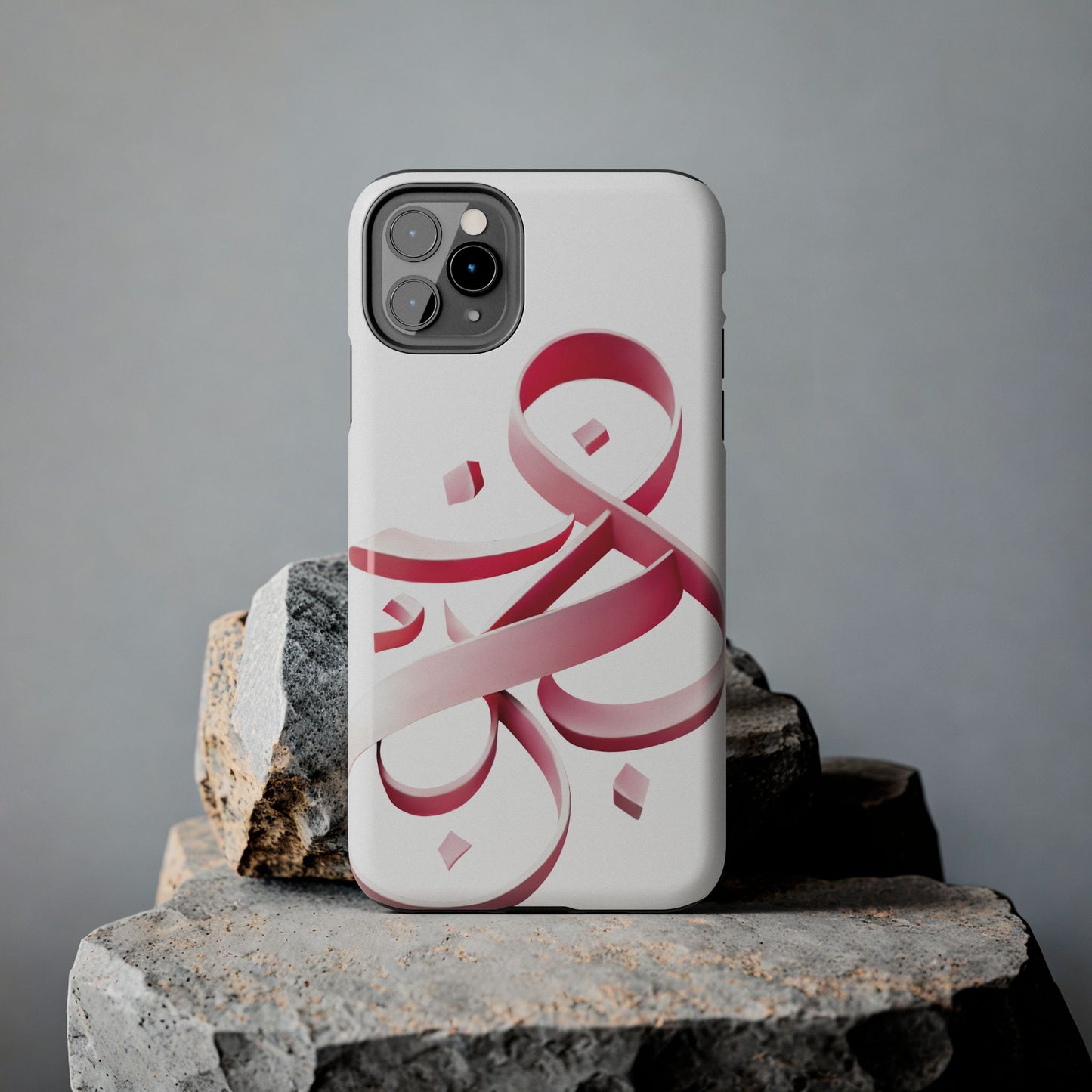 Phone Case - Persian Calligraphy Inspired Pink Ribbon Design, Unique and Elegant Gift