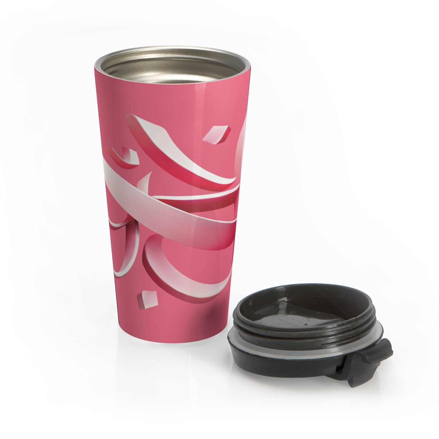 Pink Ribbon Calligraphy Stainless Steel Travel Mug