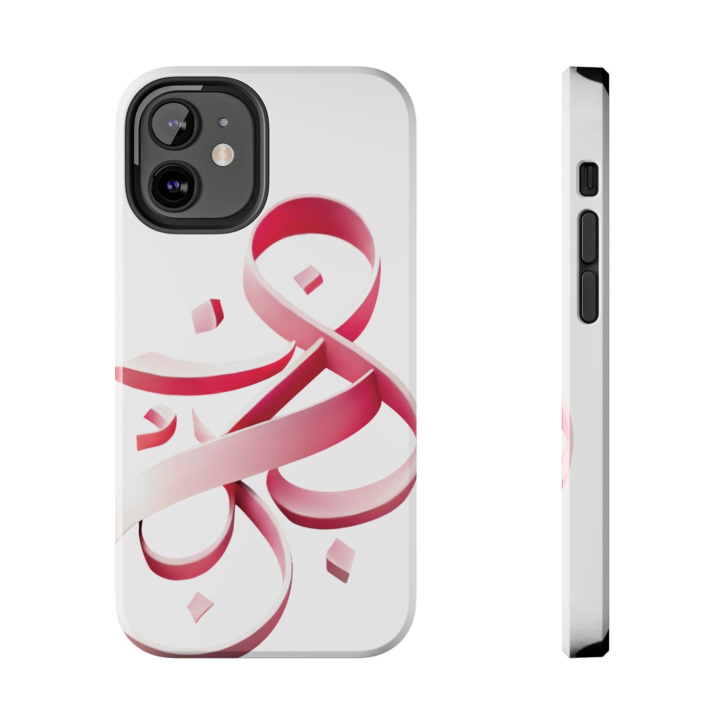 Phone Case - Persian Calligraphy Inspired Pink Ribbon Design, Unique and Elegant Gift