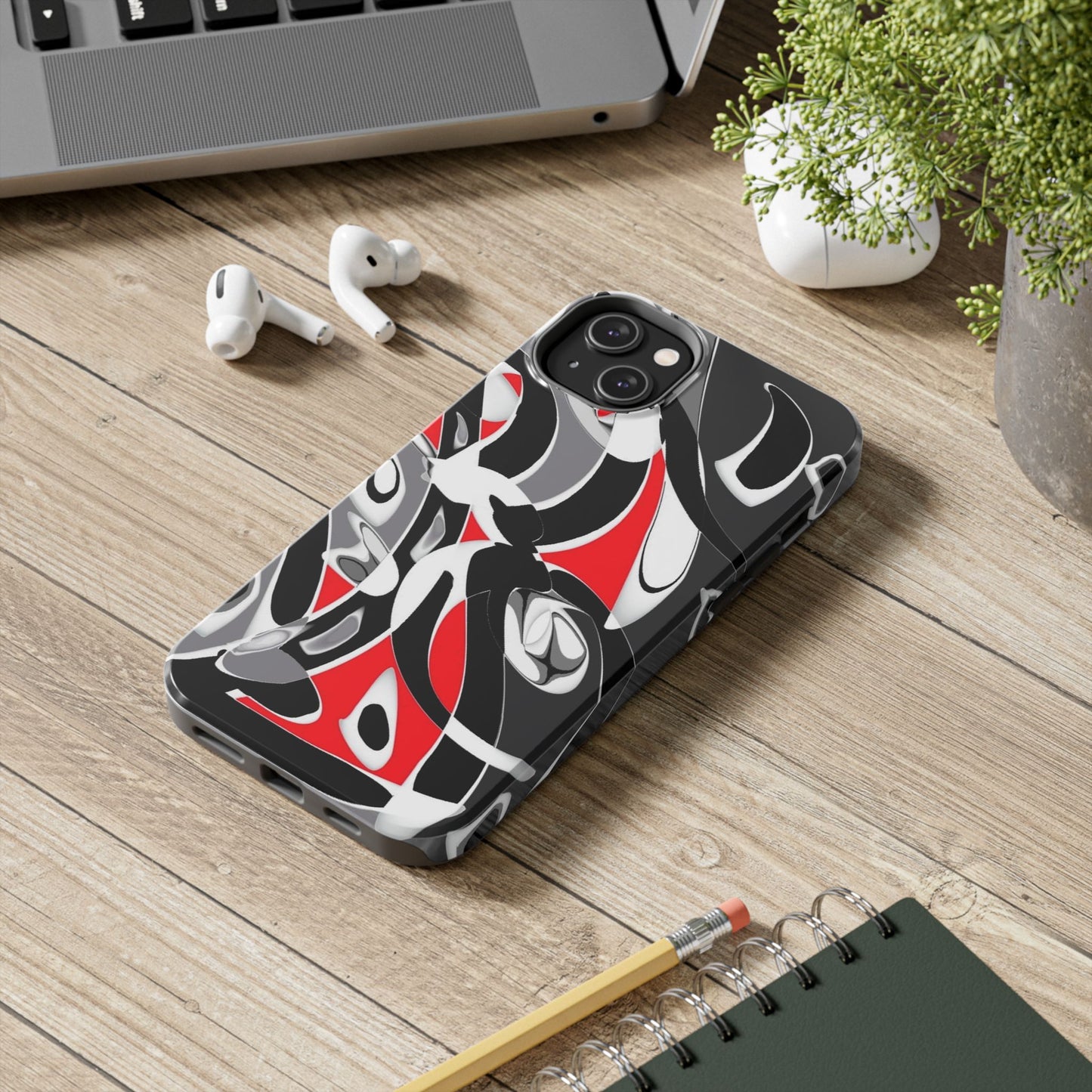 Phone Case - Calligraphy Design in Gray, White, and Red